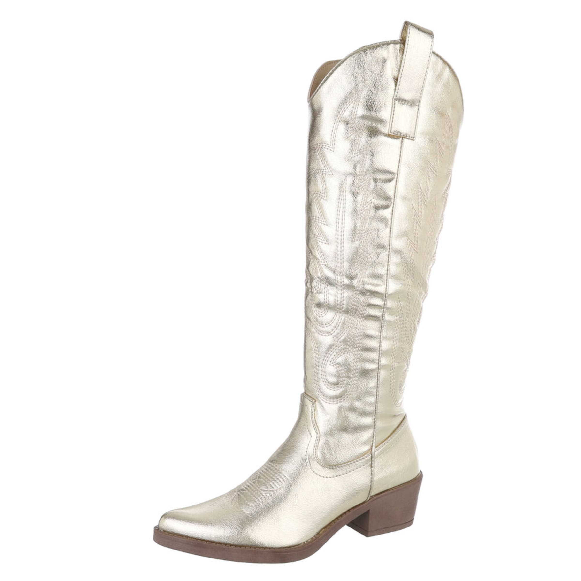 Ital-Design Cowboy Boots in Gold: front