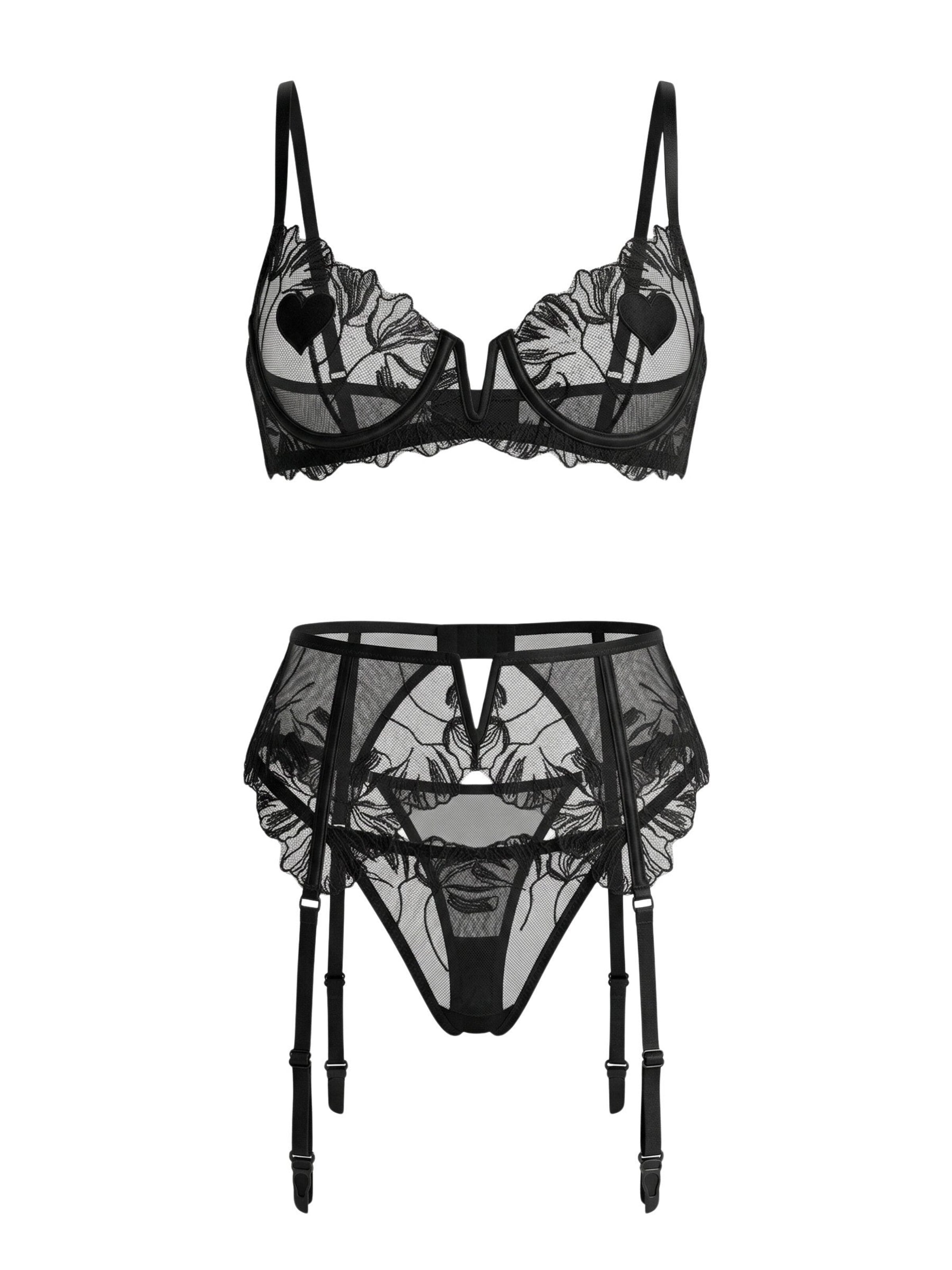 Orchibelle Balconette Wäsche-Sets 'Fiorella'‌‌‌‌‌‌‌‌ in Schwarz: Vorderseite