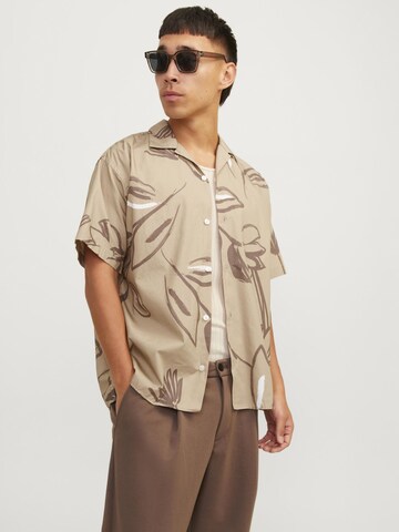 JACK & JONES Comfort fit Button Up Shirt 'Palma Resort' in Beige: front