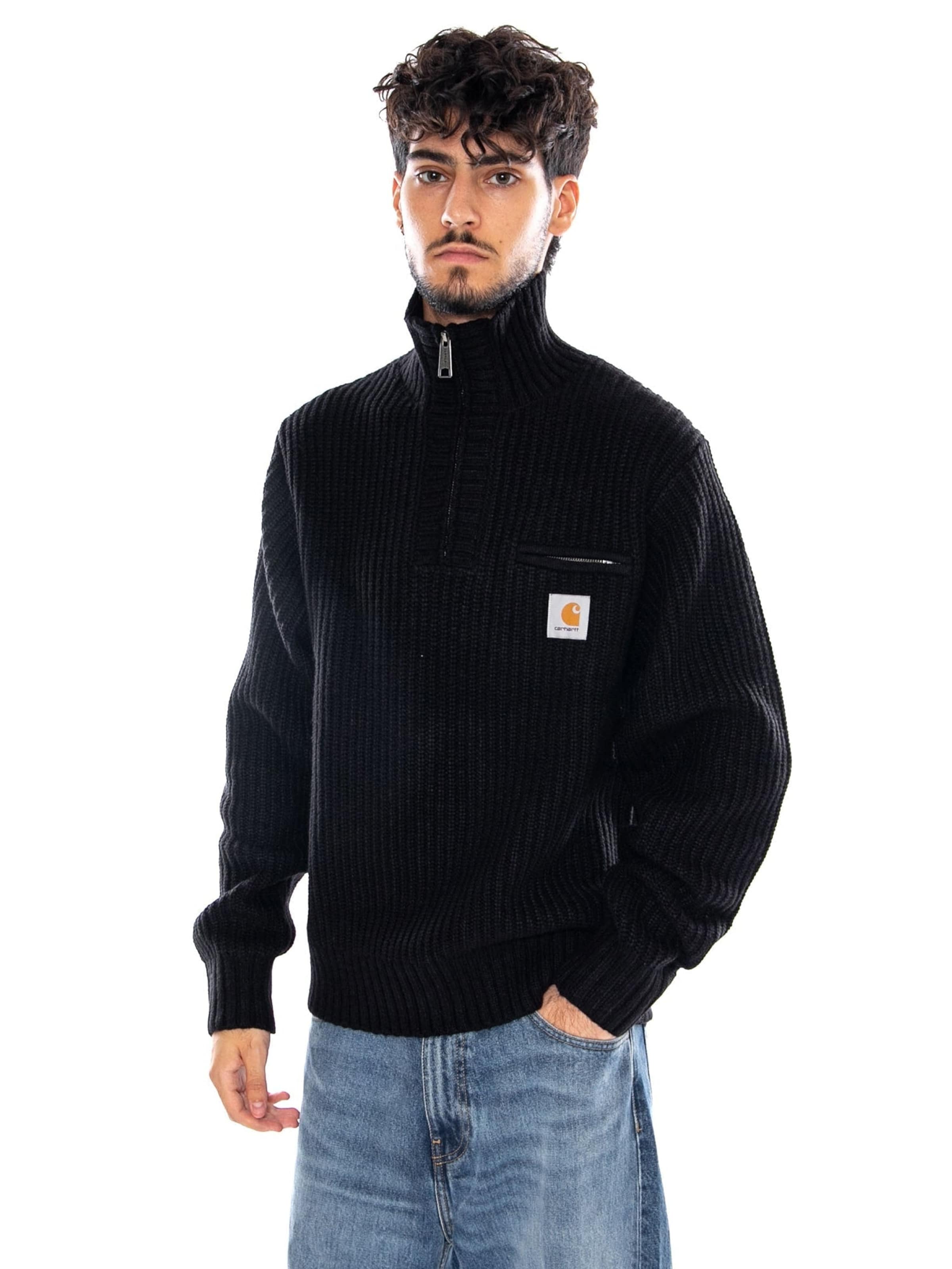 Carhartt WIP Sweater 'DETROIT HALF ZIP SWEATER BLACK' in Black