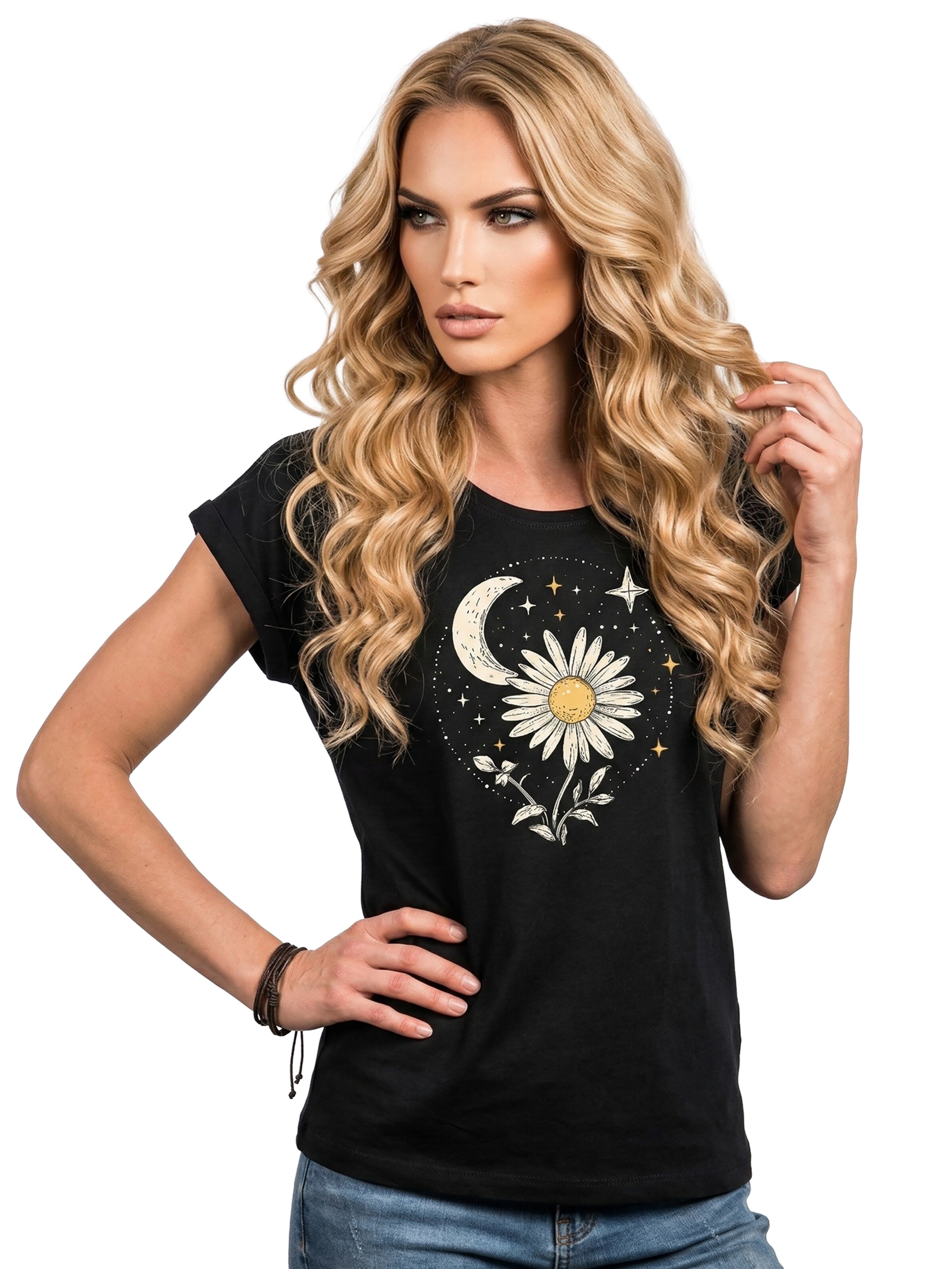 MAKAYA Shirt 'Daisy Stars' in Black: front