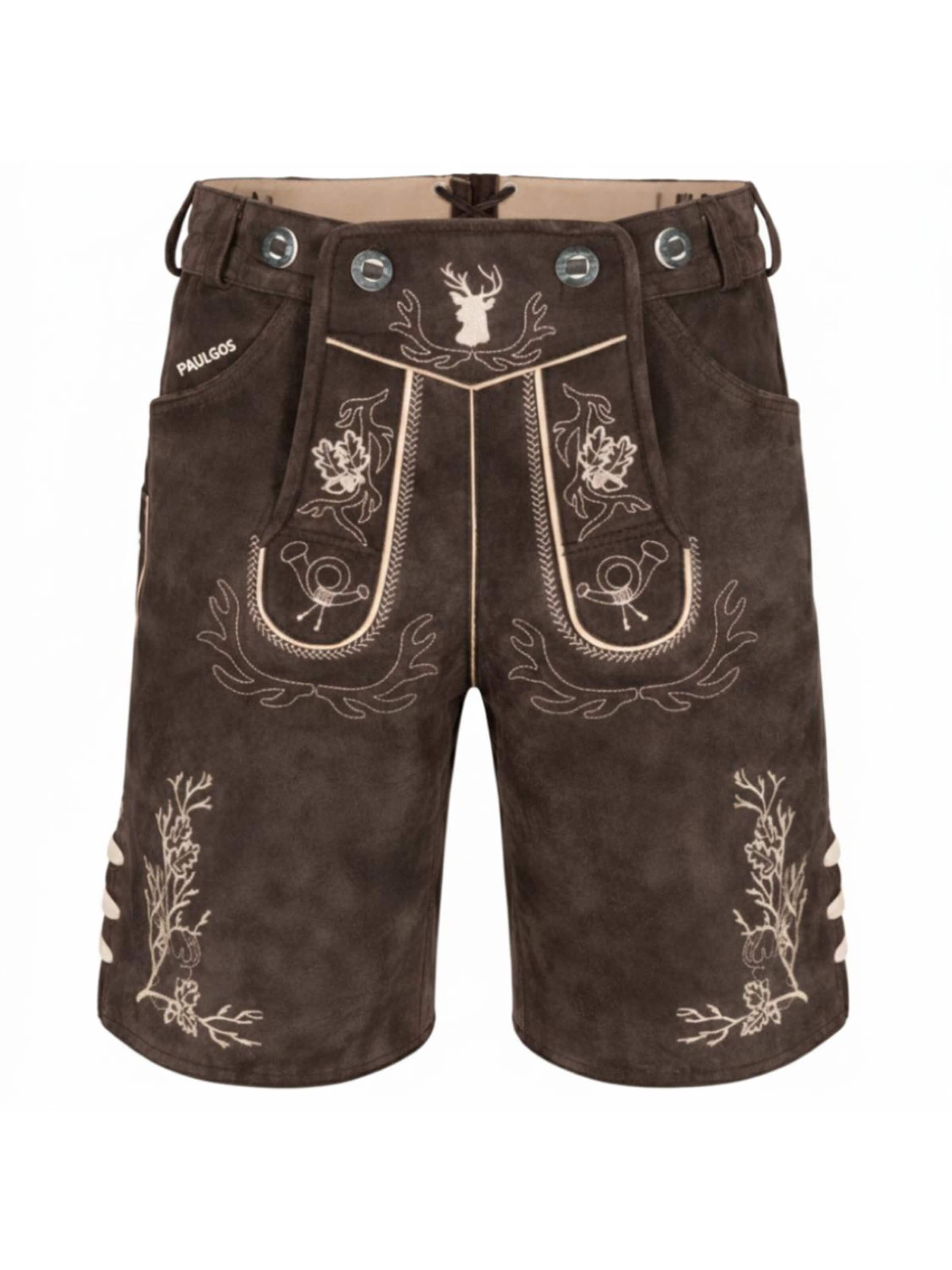 Paulgos Regular Traditional Pants 'PAULGOS Herren Trachten Lederhose Kurz - HK3 - Echtes Leder - in 3 Farben erhältlich - Größe 44 - 60' in Brown: front