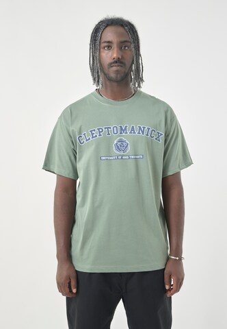 Cleptomanicx T-Shirt 'Classic Tee Uni Hands' in Grün: Vorderseite