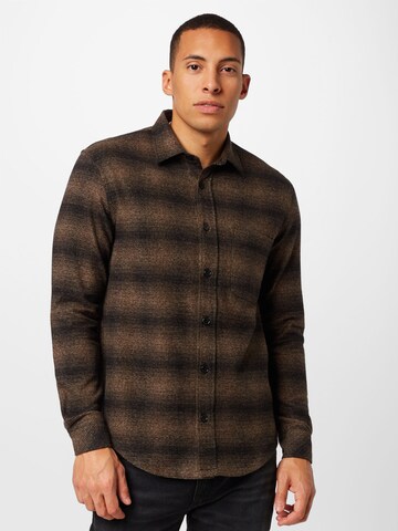 MADS NORGAARD COPENHAGEN Comfort fit Button Up Shirt 'Moulin' in Brown: front