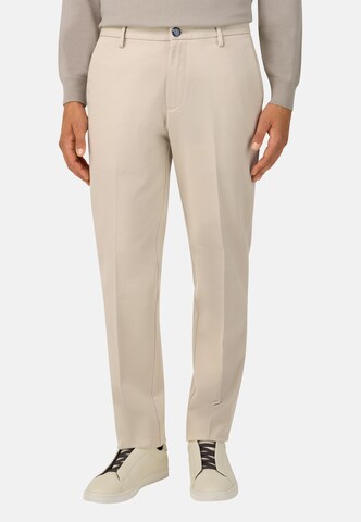 Boggi Milano Slim fit Trousers with creases in Brown: front