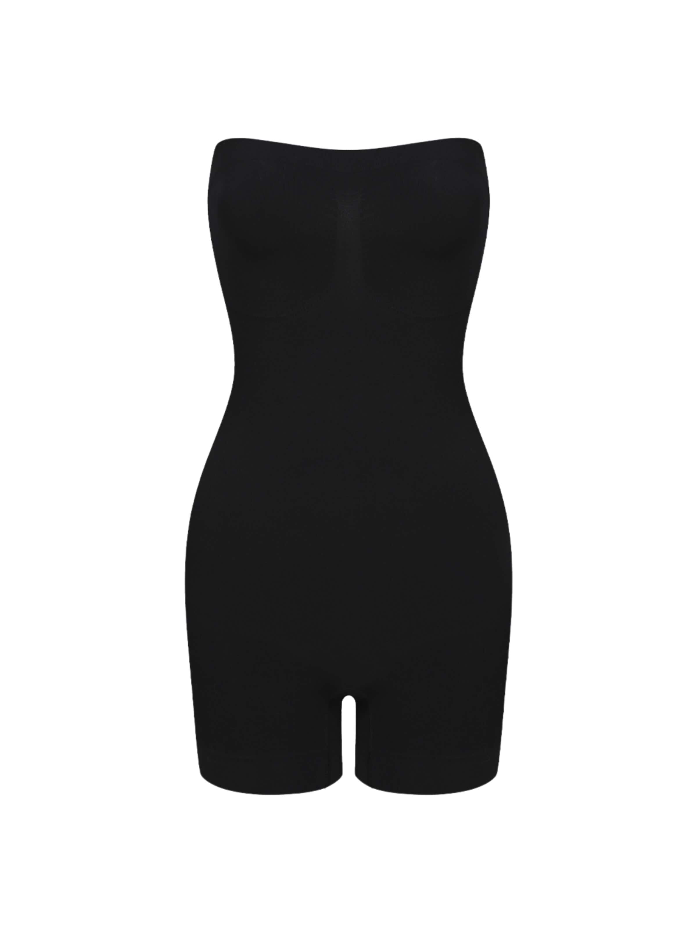 cfab (formerly creamy fabrics) - Body moldeador 'Trägerloser Bodysuit Sculpting Shapewear mit Shorts' en negro: frente