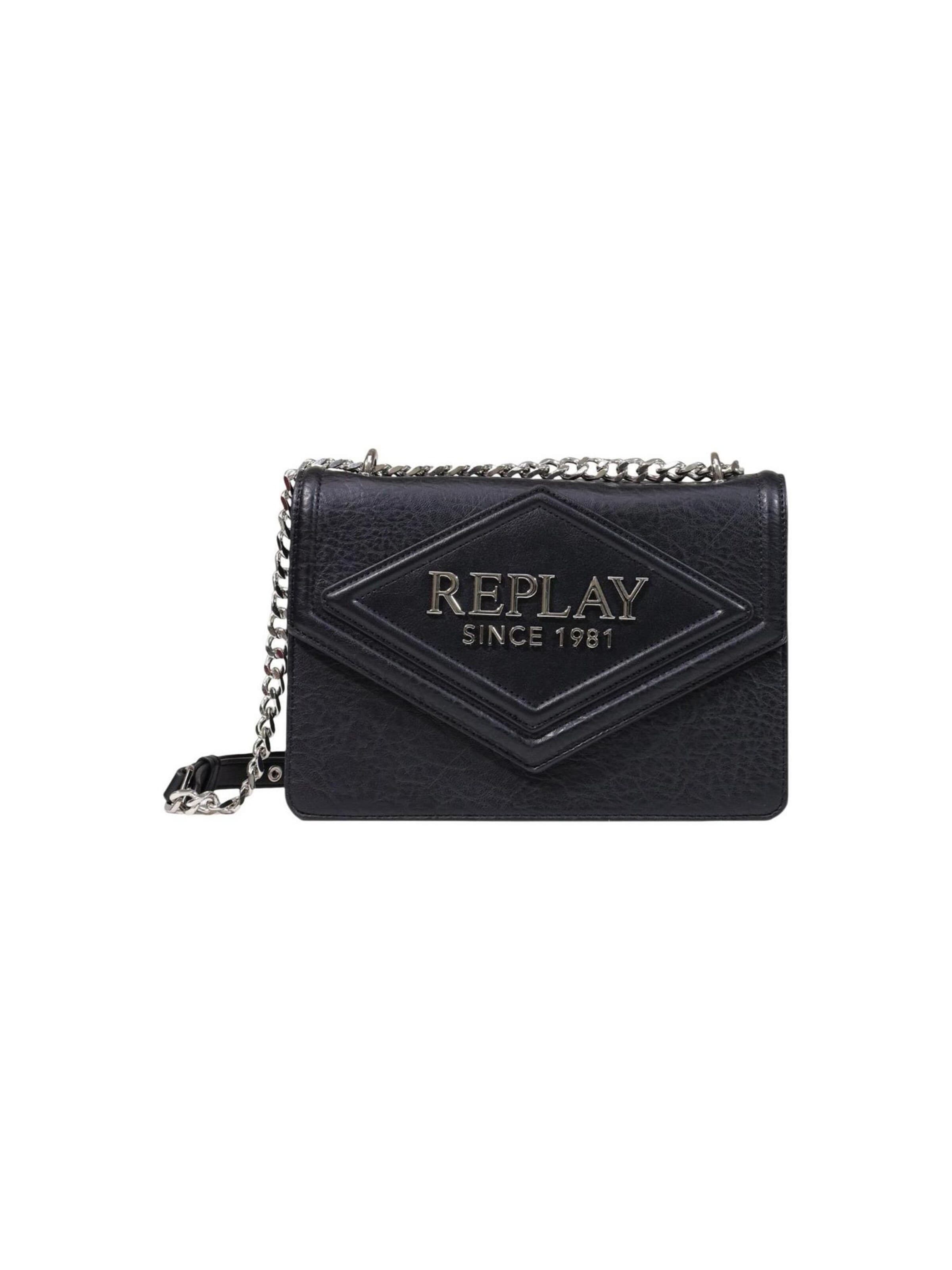 REPLAY - Bolso de hombro 'HAMMERED SYNTHETIC+ PLAIN SYNTHETIC FW01CL.000.A7243S' en negro: frente