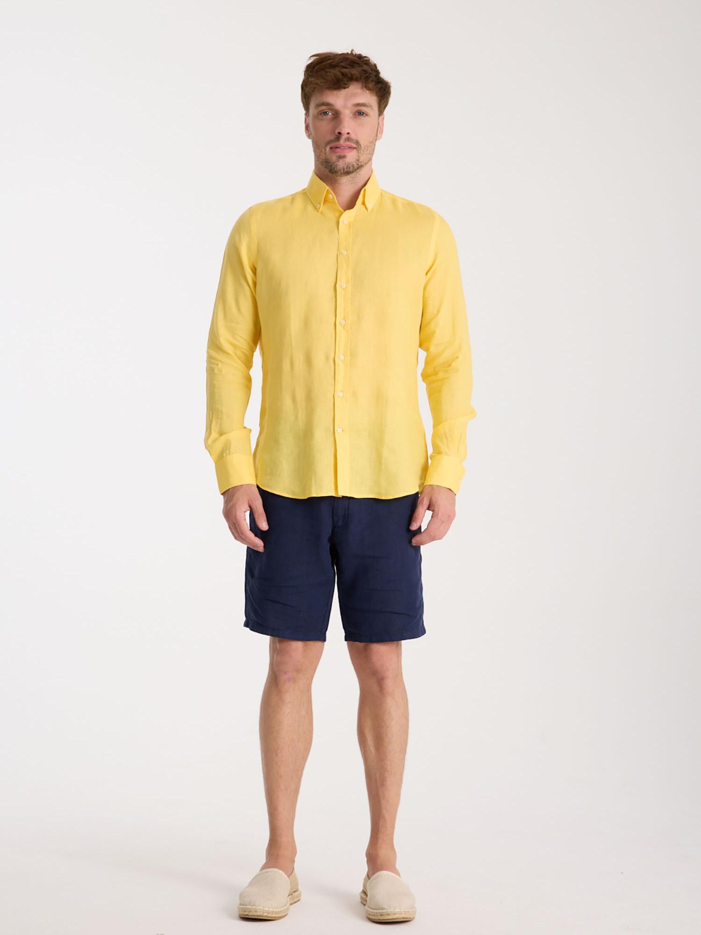Slim fit Camicia business 'Leonardo Linen Man Shirt' di 7Camicie in giallo