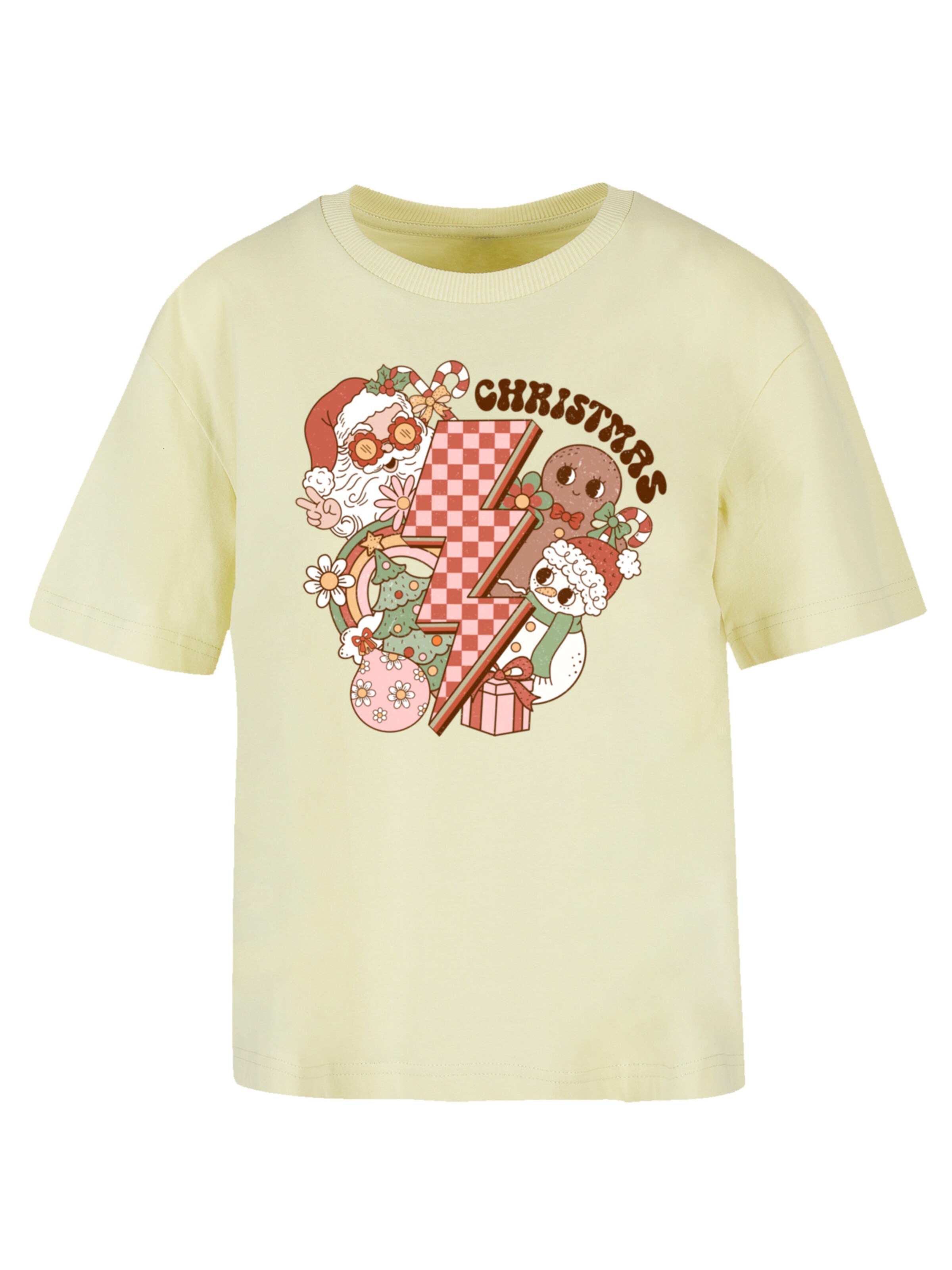 F4NT4STIC Shirt 'Groovy Christmas Flash' in Geel: voorkant