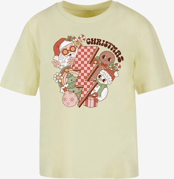 F4NT4STIC Shirt 'Groovy Christmas Flash' in Geel: voorkant