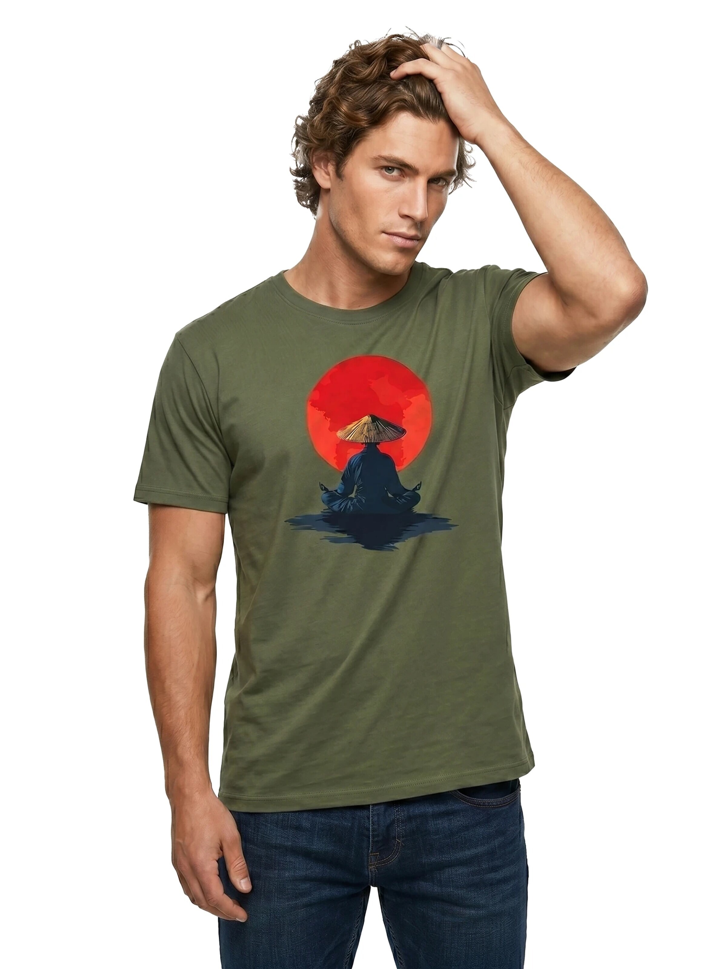MAKAYA Shirt 'Cup Cat' in Green