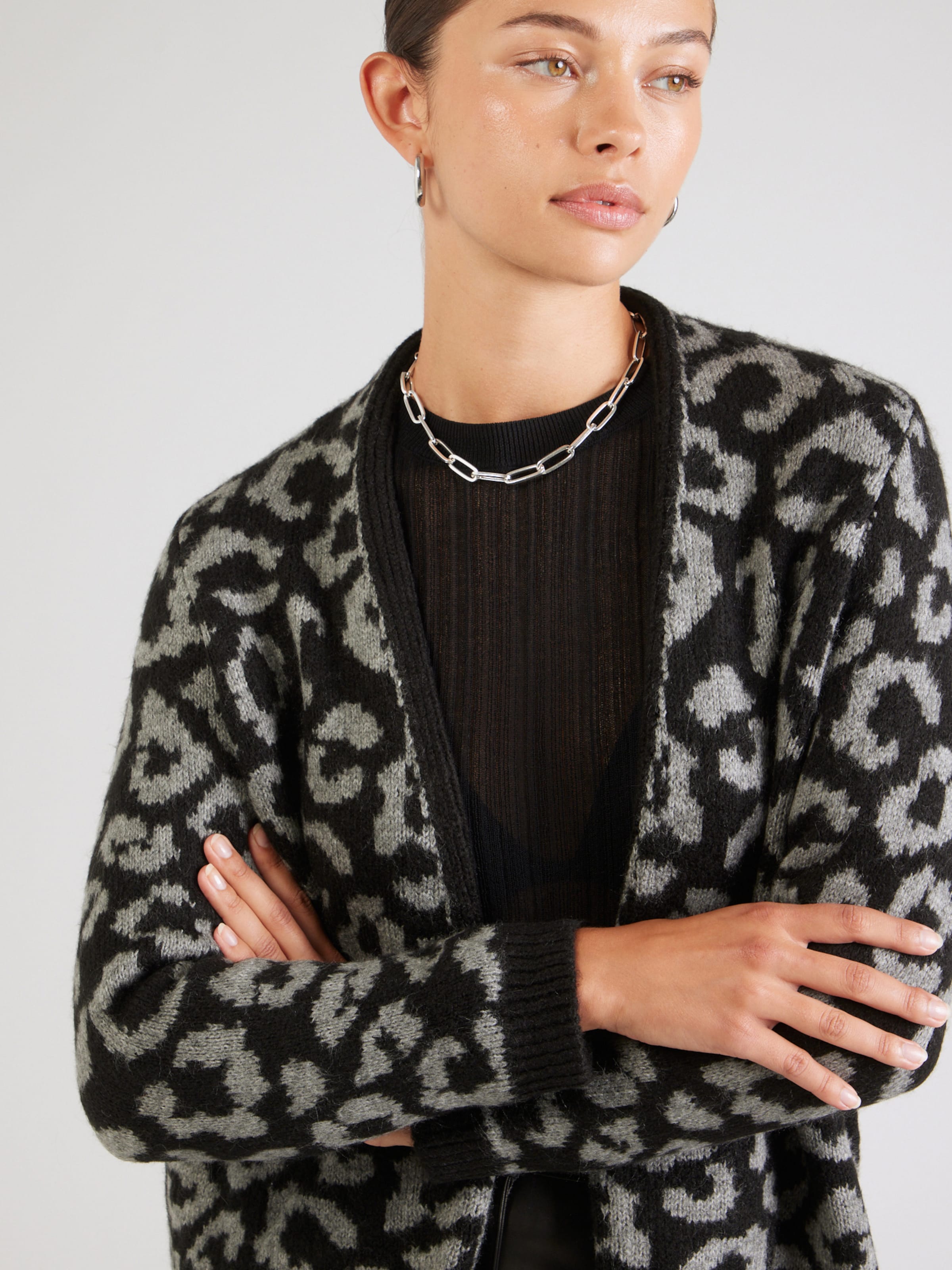 トップス Animal Pattern Heavy Ounce Knit Cardigan Wishlist Leopard Animal Print Front Pocketed Open Front Knit
