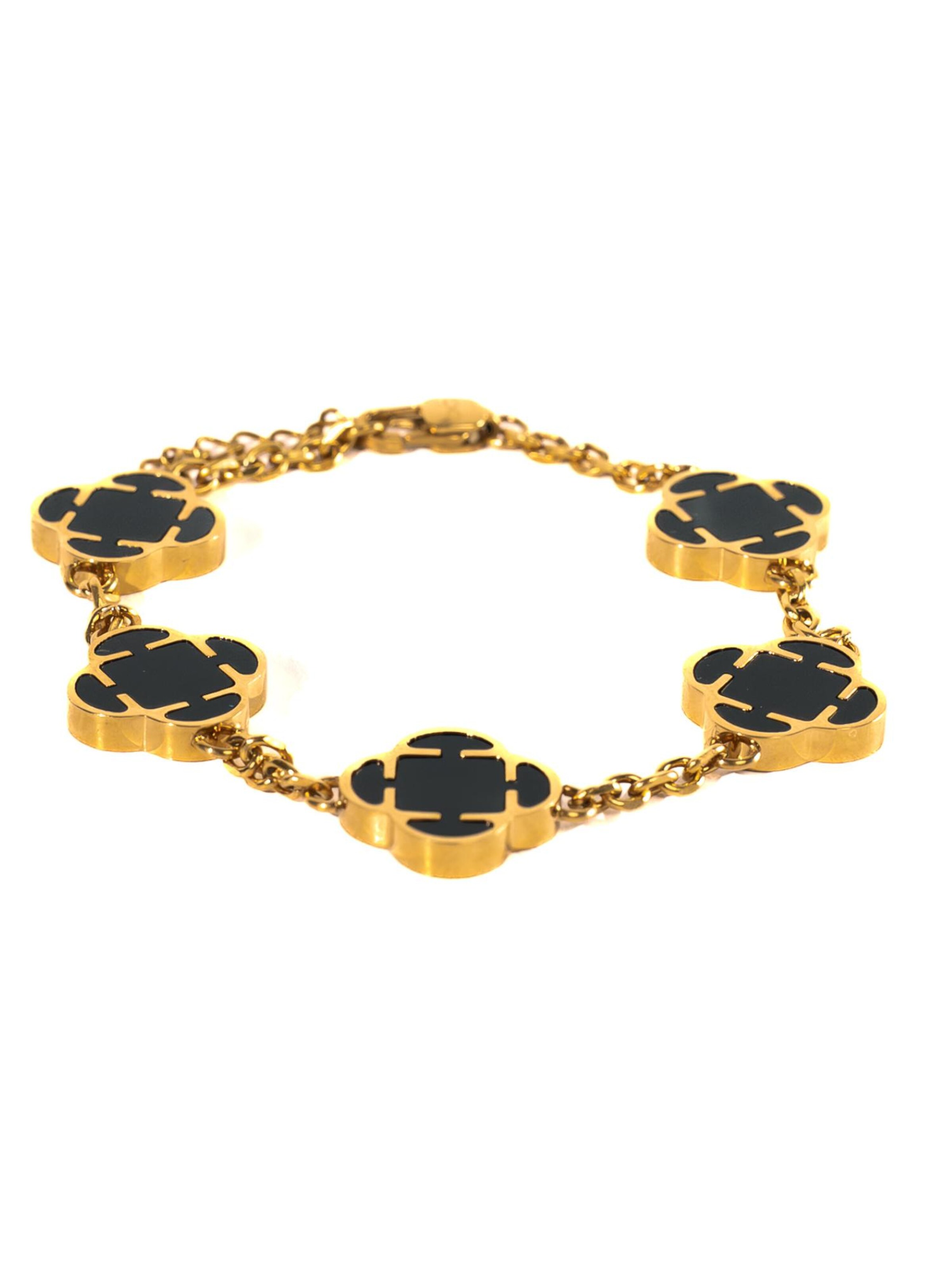 Eternal Bracelet 'Onyx Clover' in Gold: front