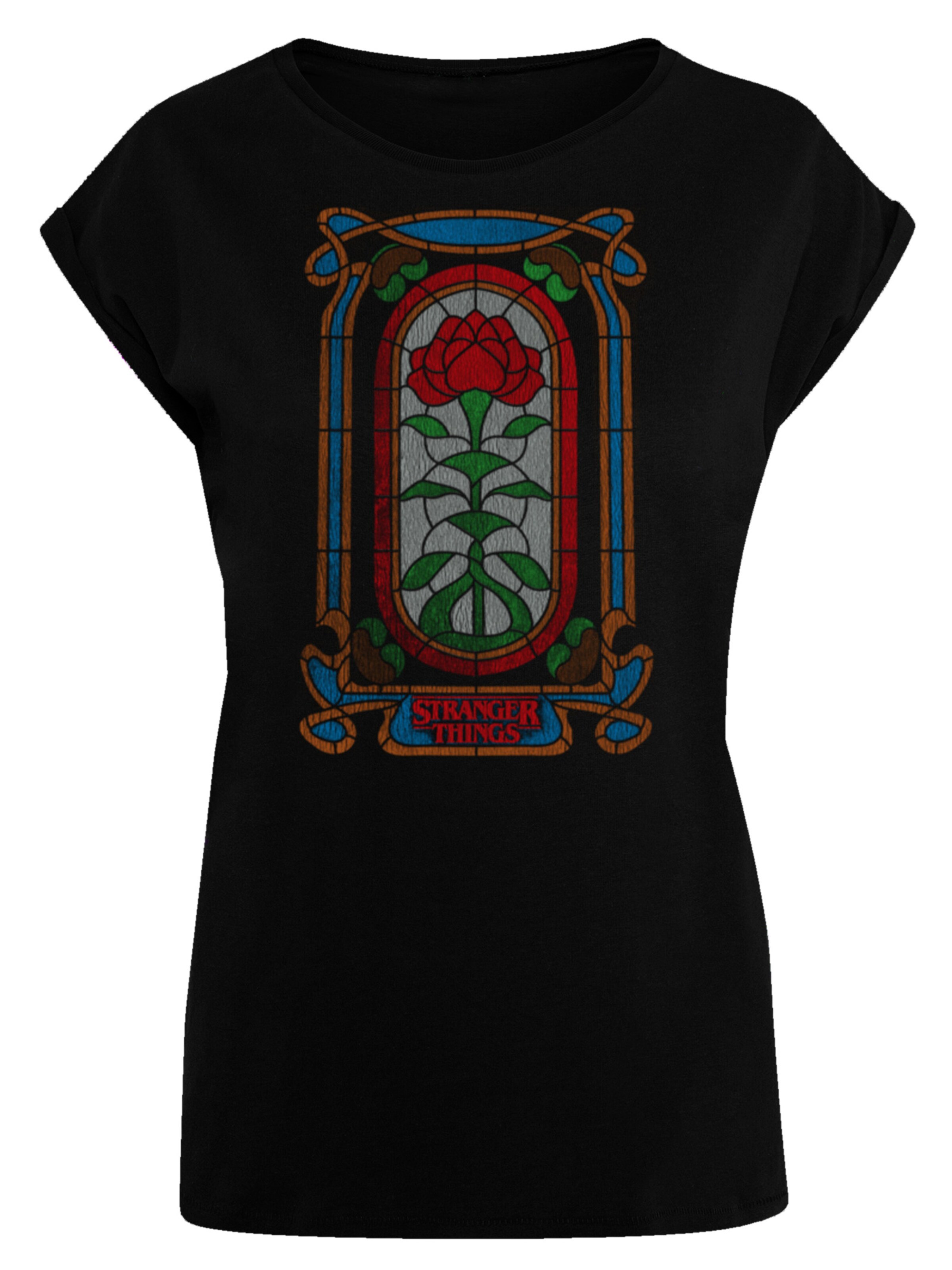 F4NT4STIC Shirt 'Stranger Things Rose Window Netflix TV Series' in Zwart: voorkant