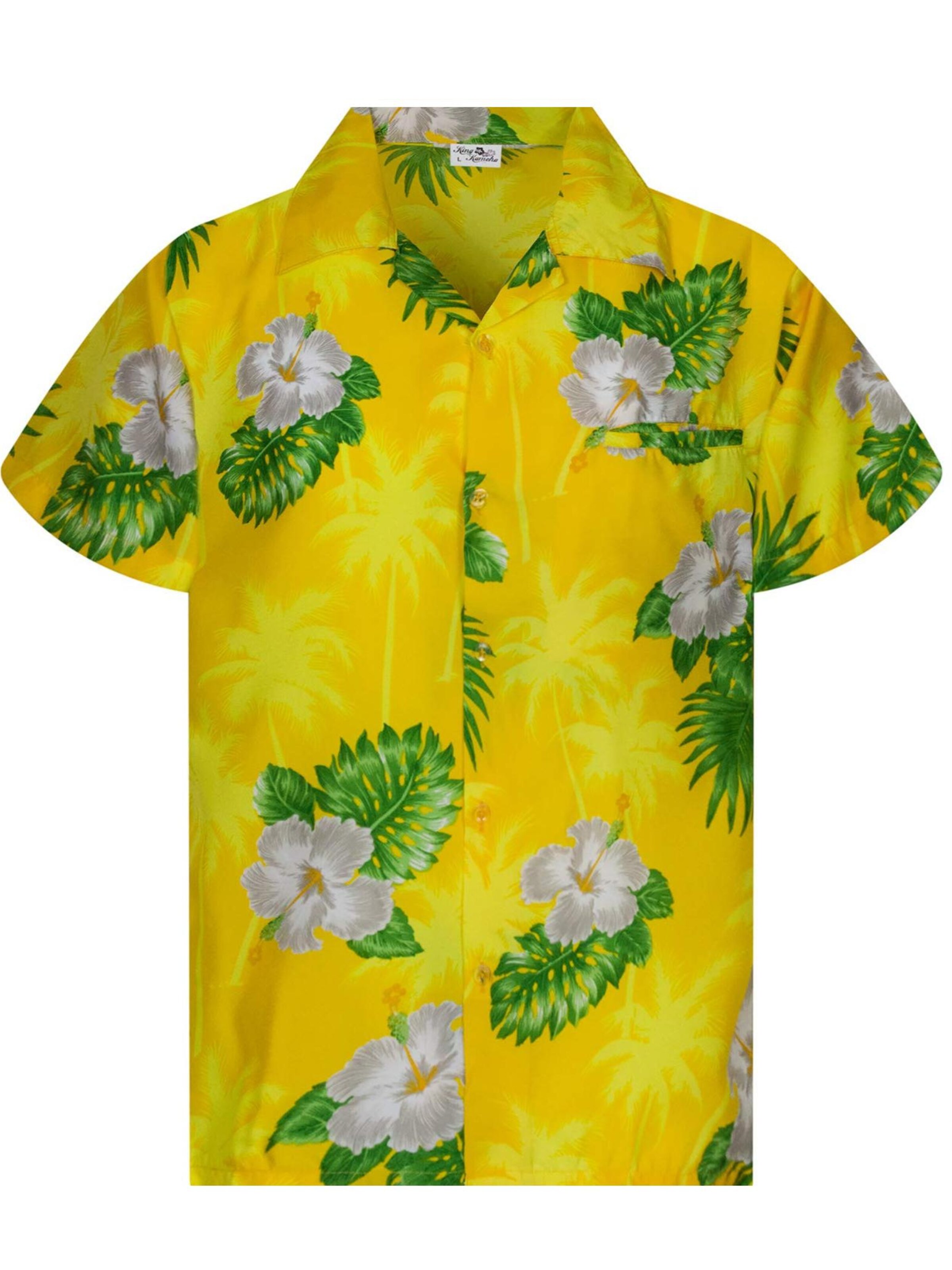 King Kameha Regular fit Button Up Shirt 'Small Flower' in Yellow: front
