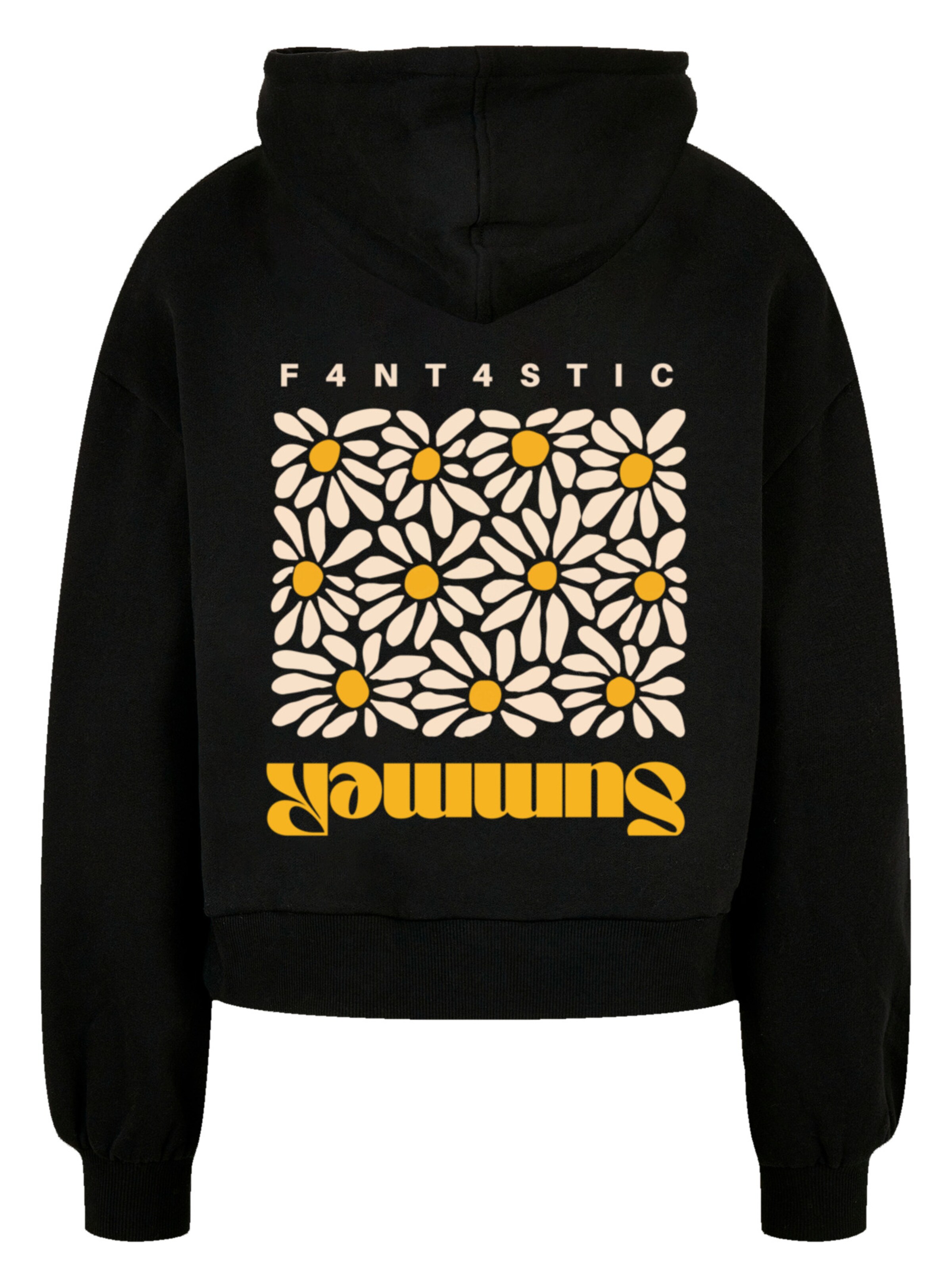 F4NT4STIC Ladies Organic Oversized Hoody 'Sommer Sonnenblume' in Schwarz
