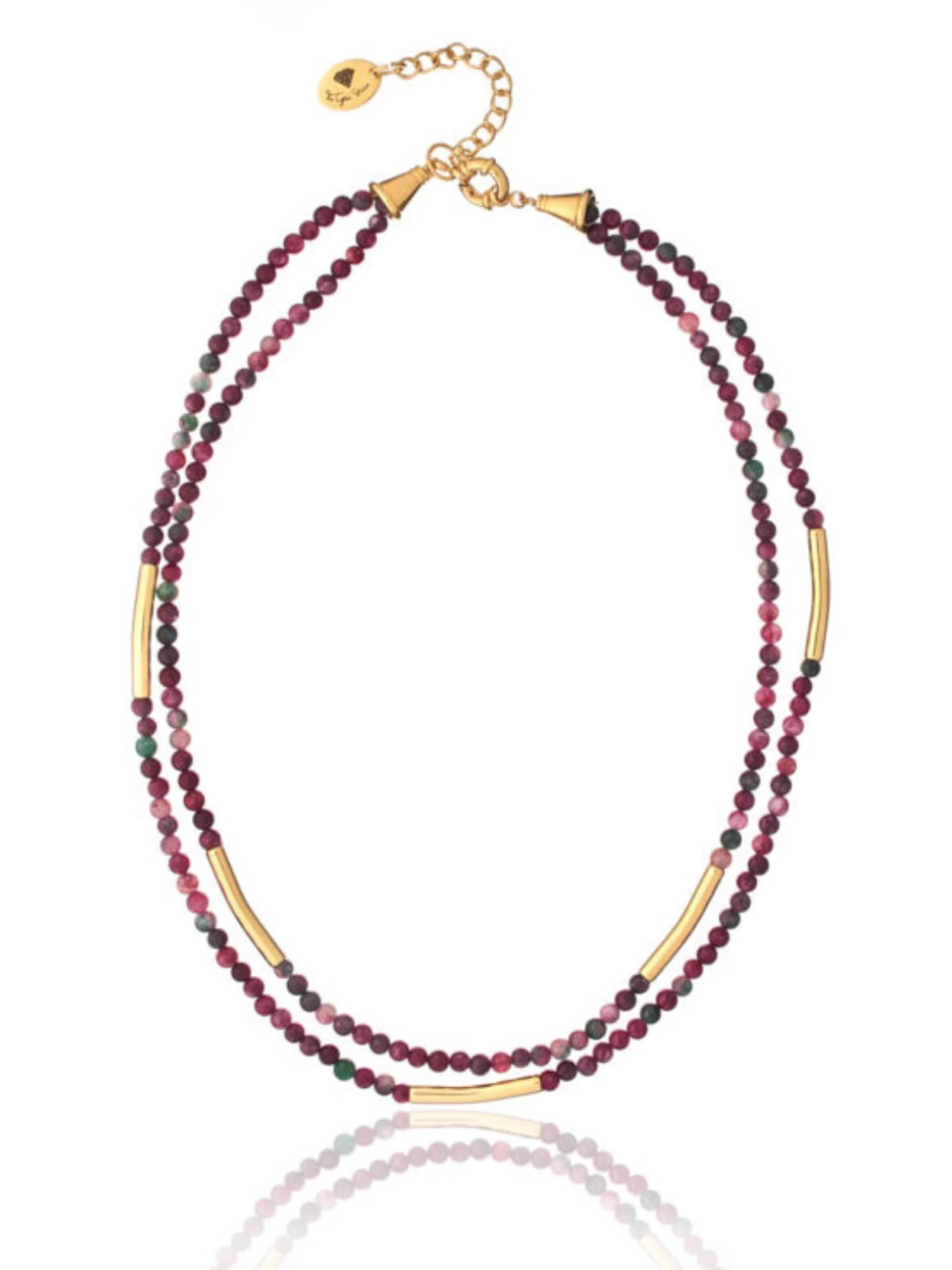 THE GEM STORIES JEWELRY Necklace 'Shades of red Double Agate Necklace' in 42 cm in Dark red, Item view