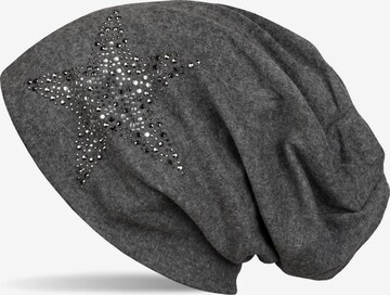styleBREAKER Mütze 'Beanie Mütze mit Strass Nieten Stern' in Grau: Vorderseite