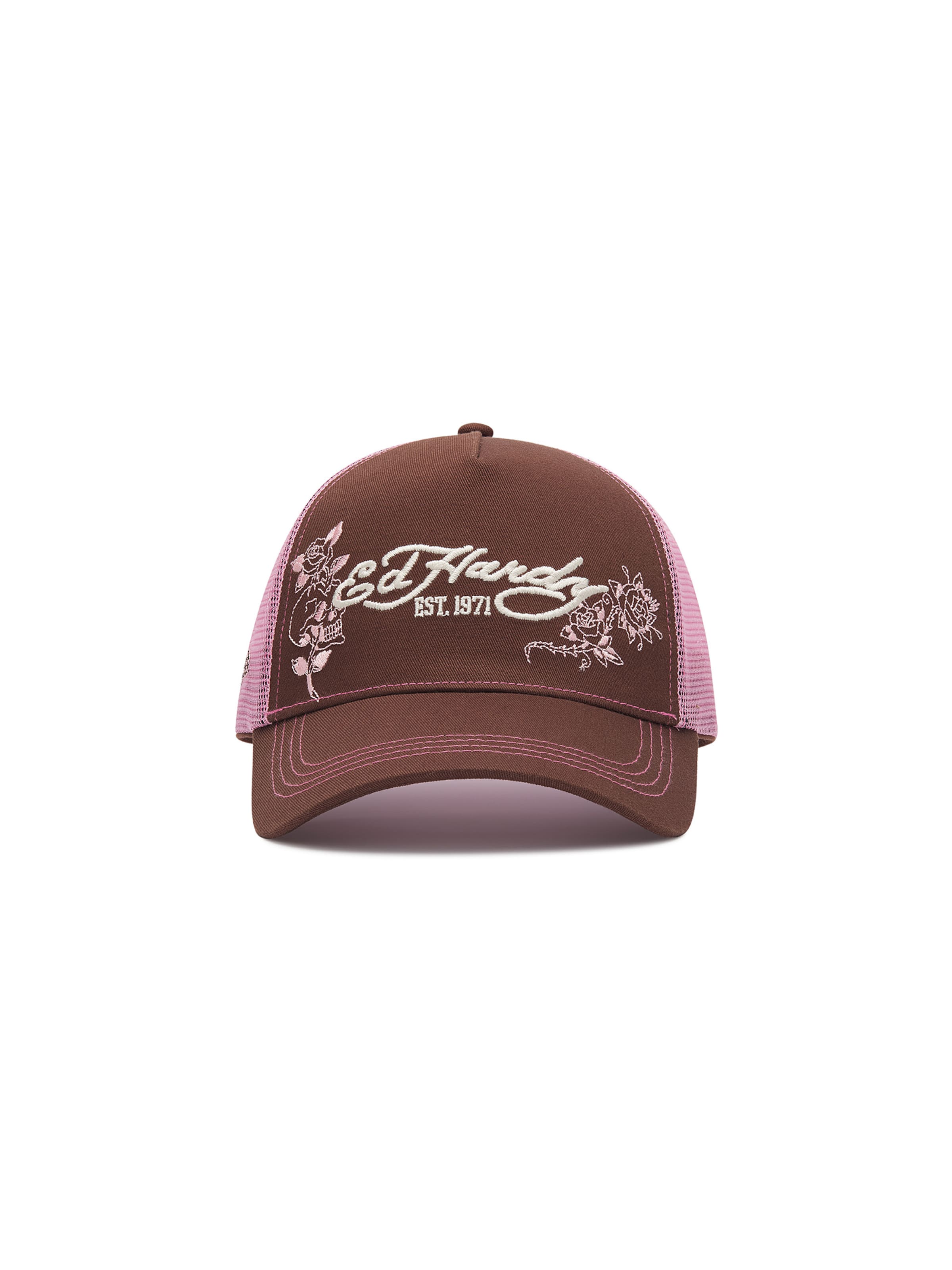 Cappello da baseball di Ed Hardy in marrone: frontale