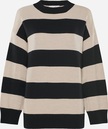 YOU LOOK PERFECT Oversizepullover 'PULLOVER FELIA - Lässiger Blockstreifen Pullover aus Merino' in Schwarz: Vorderseite