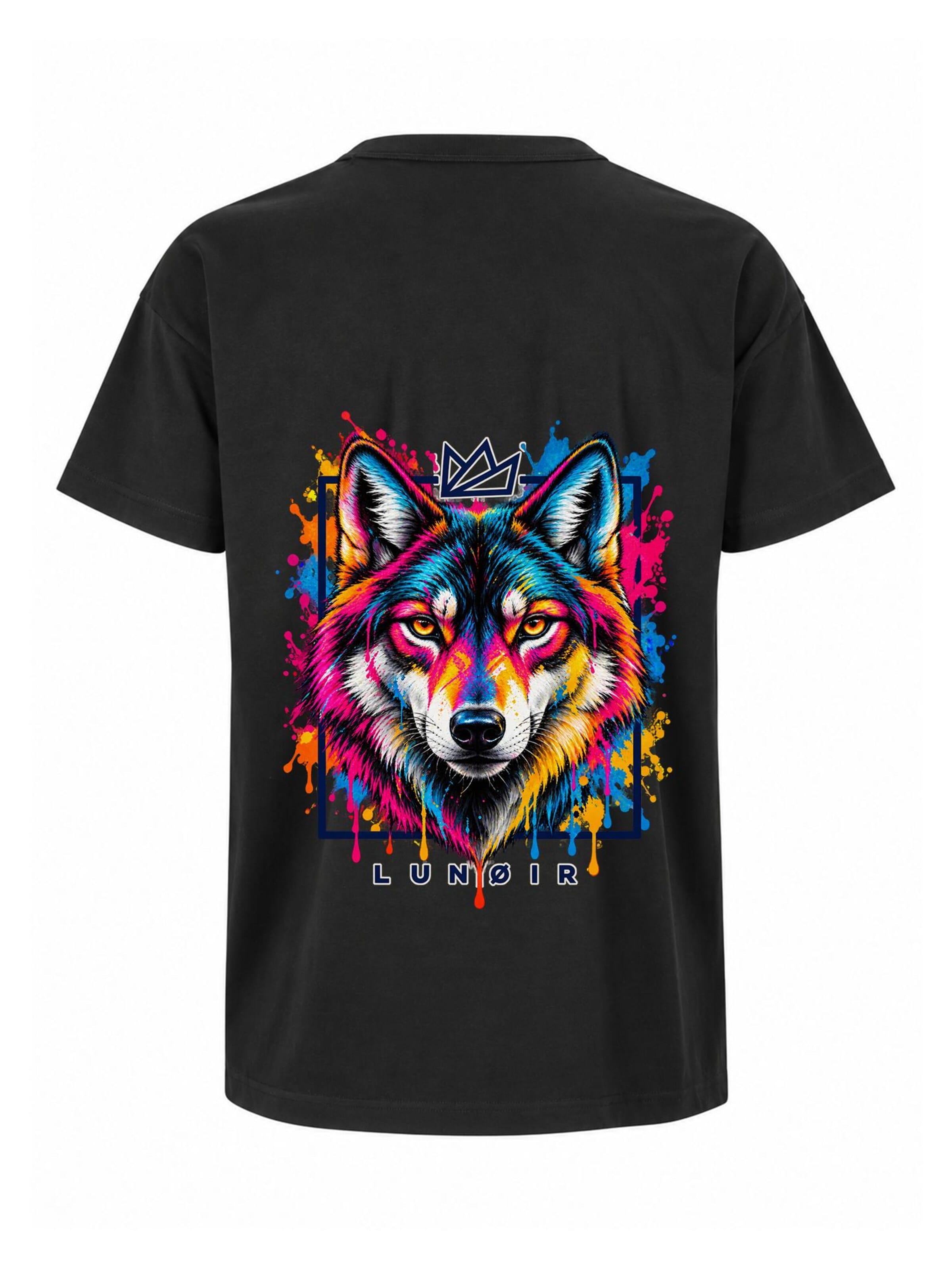 LUNØIR Studio Póló 'Tropical Riot – Urban Howl' - fekete: elől