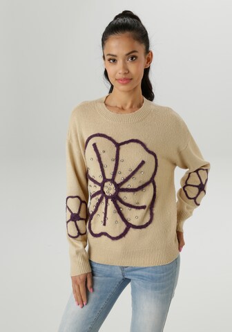 Aniston SELECTED Sweater 'Fm' in Beige: front
