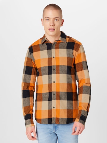 Only & Sons Slim fit Button Up Shirt 'GUDMUND' in Orange: front