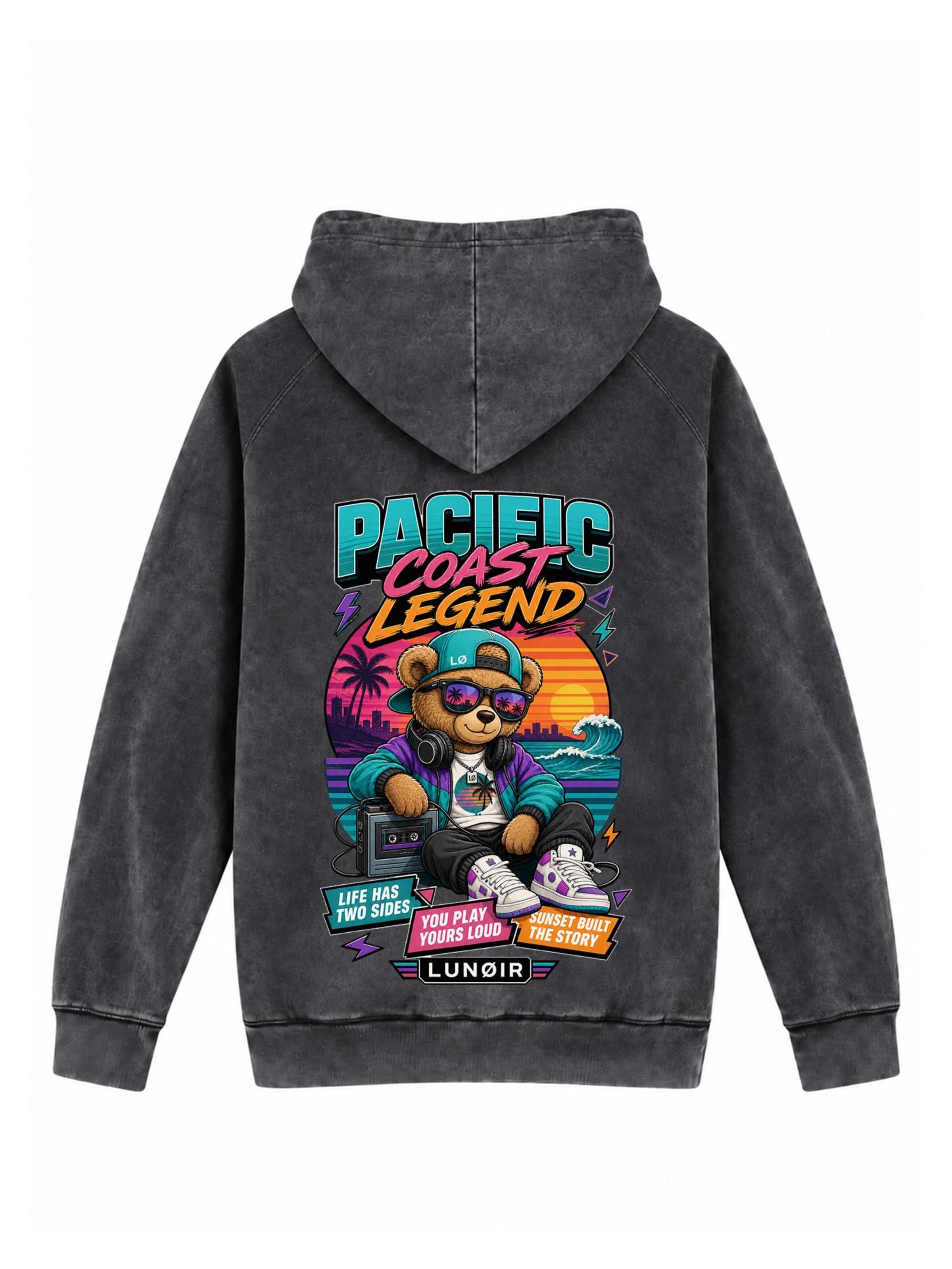 LUNØIR StudioSweater majica 'Pacific Coast Legend' - crna boja: prednji dio