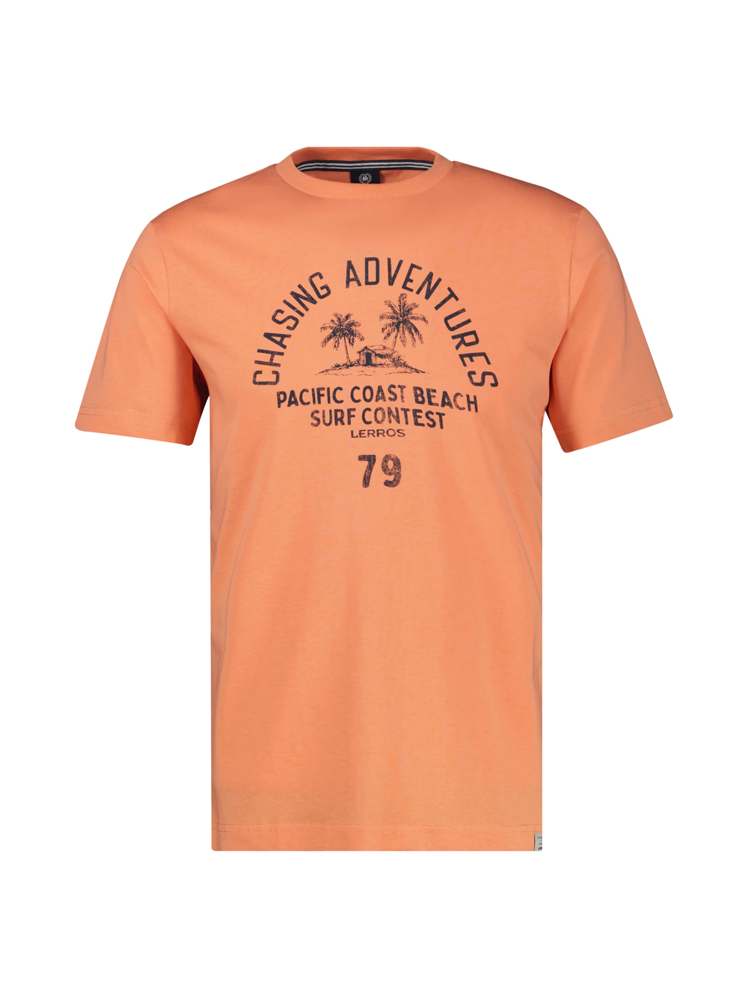 LERROS T-Shirt mit O-Neck aus softer Baumwolle mit Summervibe-Print in Orange: Vorderseite