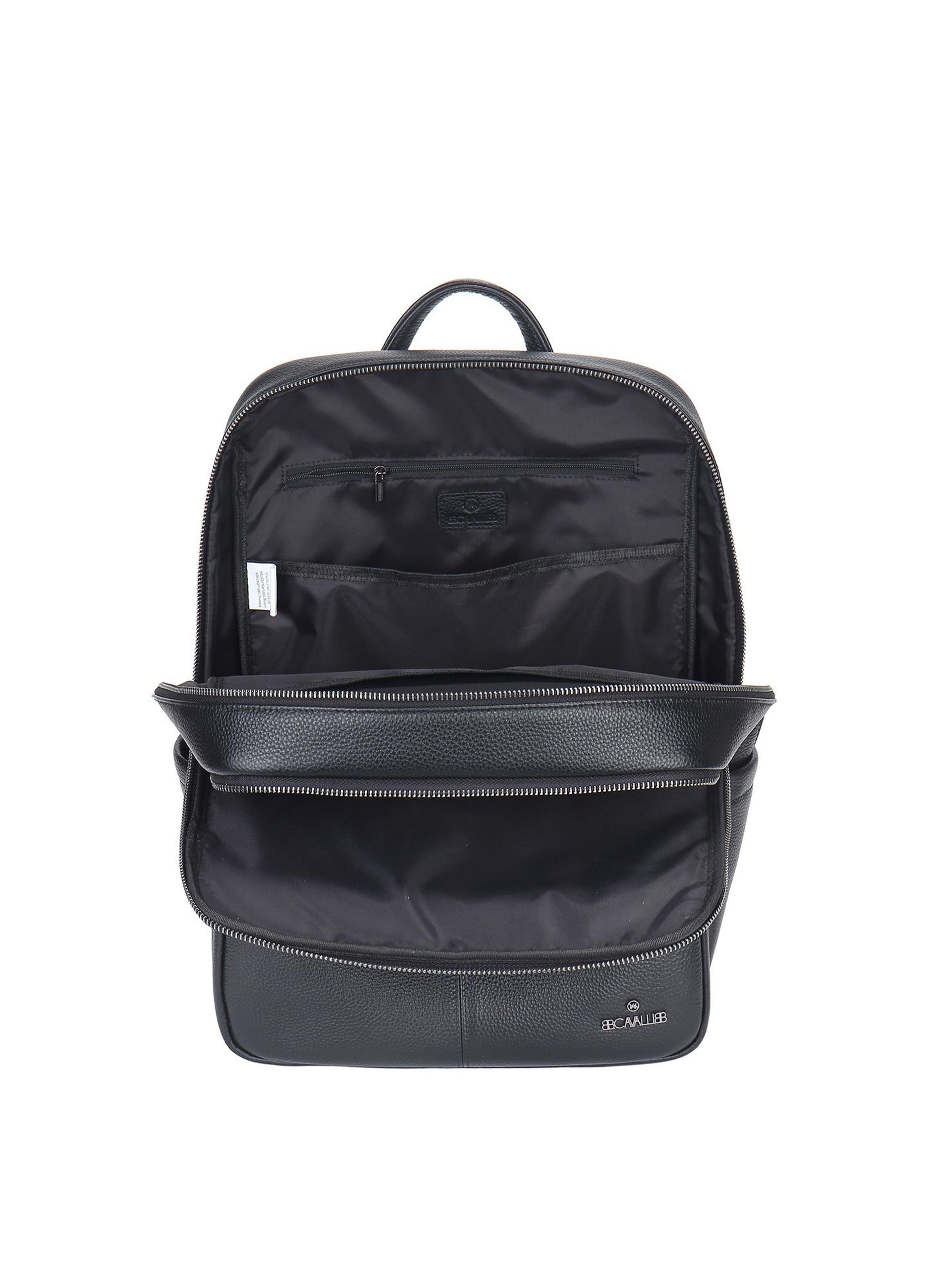 Zaino 'Zaino Unisex Vera Pelle - Chiusura Zip, Tasche Multiple, Manico Pelle' di B. Cavalli in nero