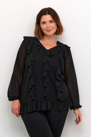 KAFFE CURVE Blouse 'Ninni' in Zwart: voorkant