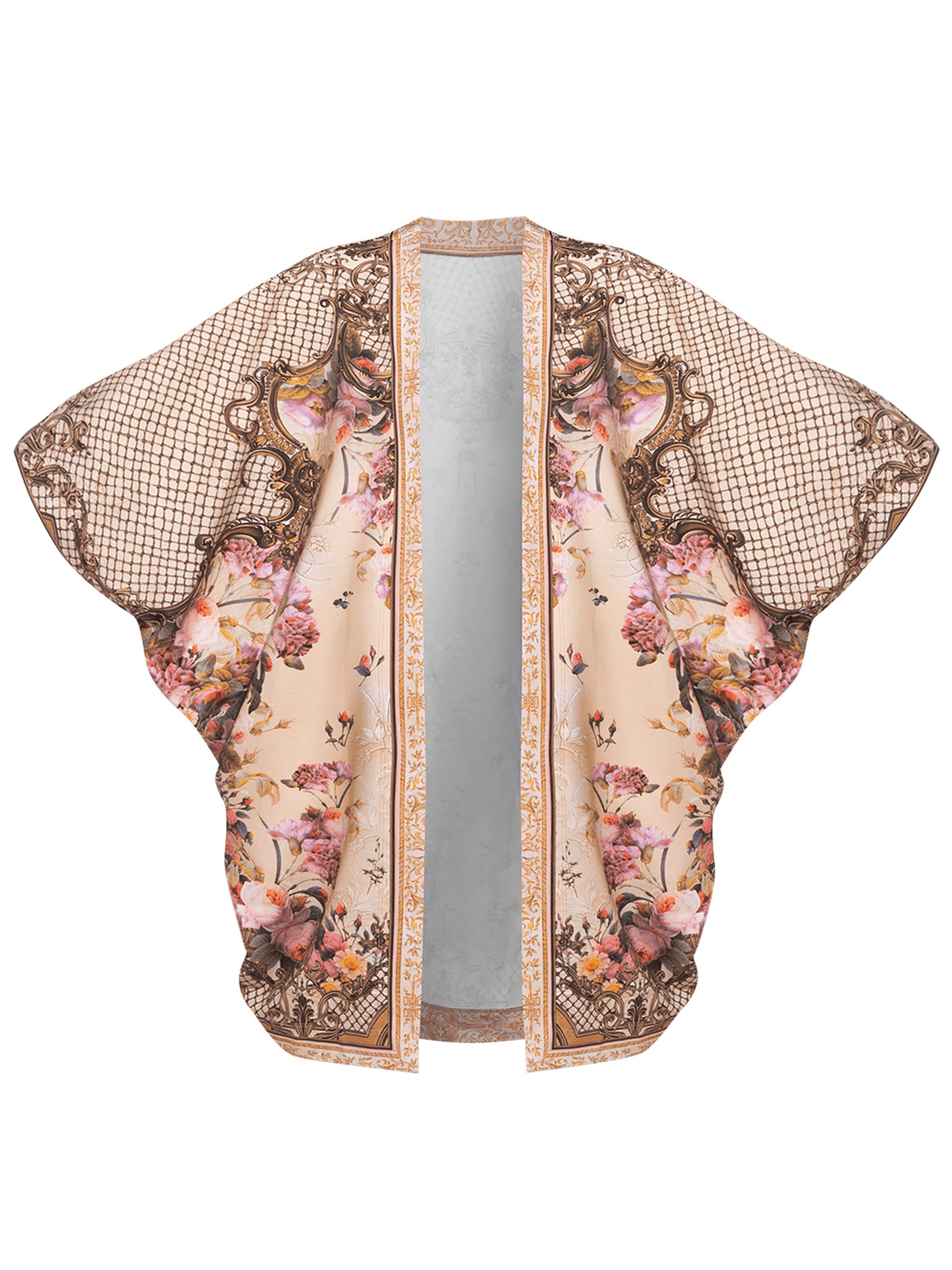 JIORO Oversized kardigan 'BAROQUE FLOWERS' – mix barev: přední strana