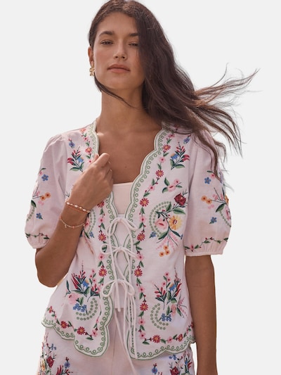 love & roses Chemisier en vert clair / rose / rouge / blanc, Vue avec produit