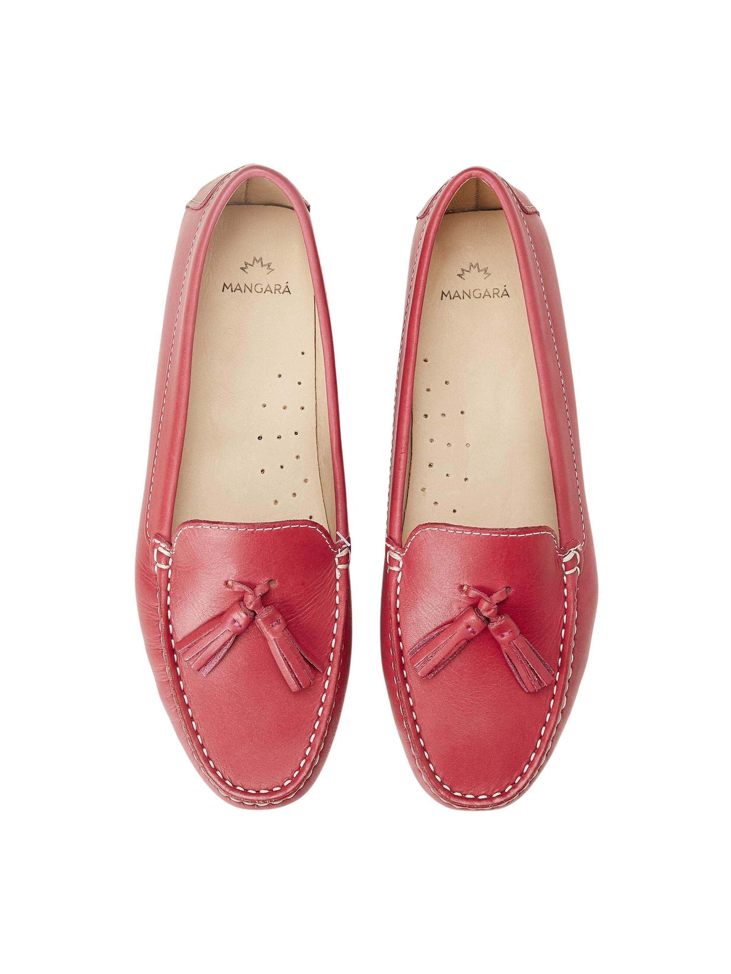 Mocassin 'Caviúna Damen Tassel Loafer Kalbsleder Himbeer Flach' Mangara Atelier en rose