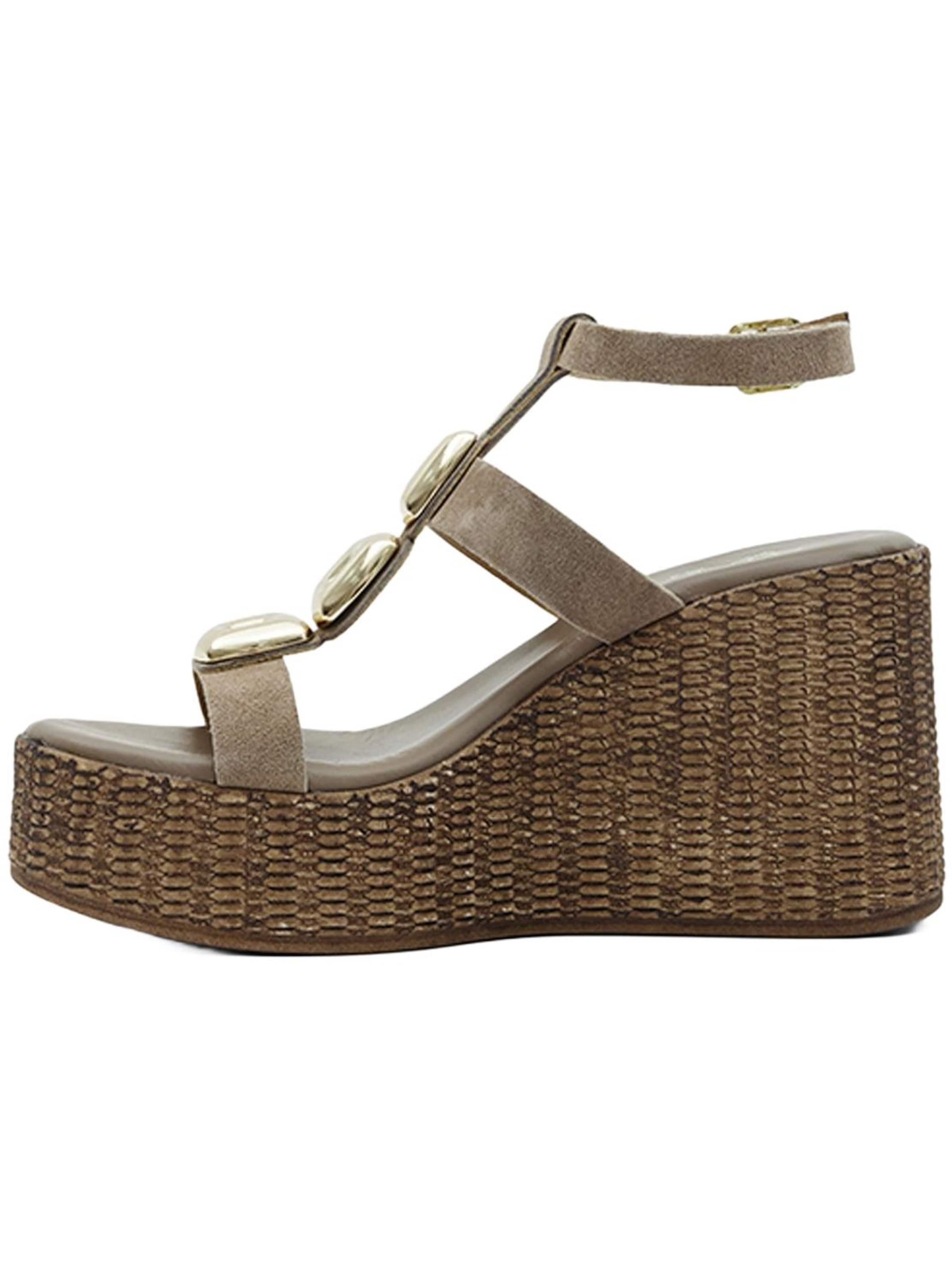 Desa - Sandalias con hebilla 'DESA Damen-Wildledersandalen mit Keilabsatz und goldenen Details' en beige