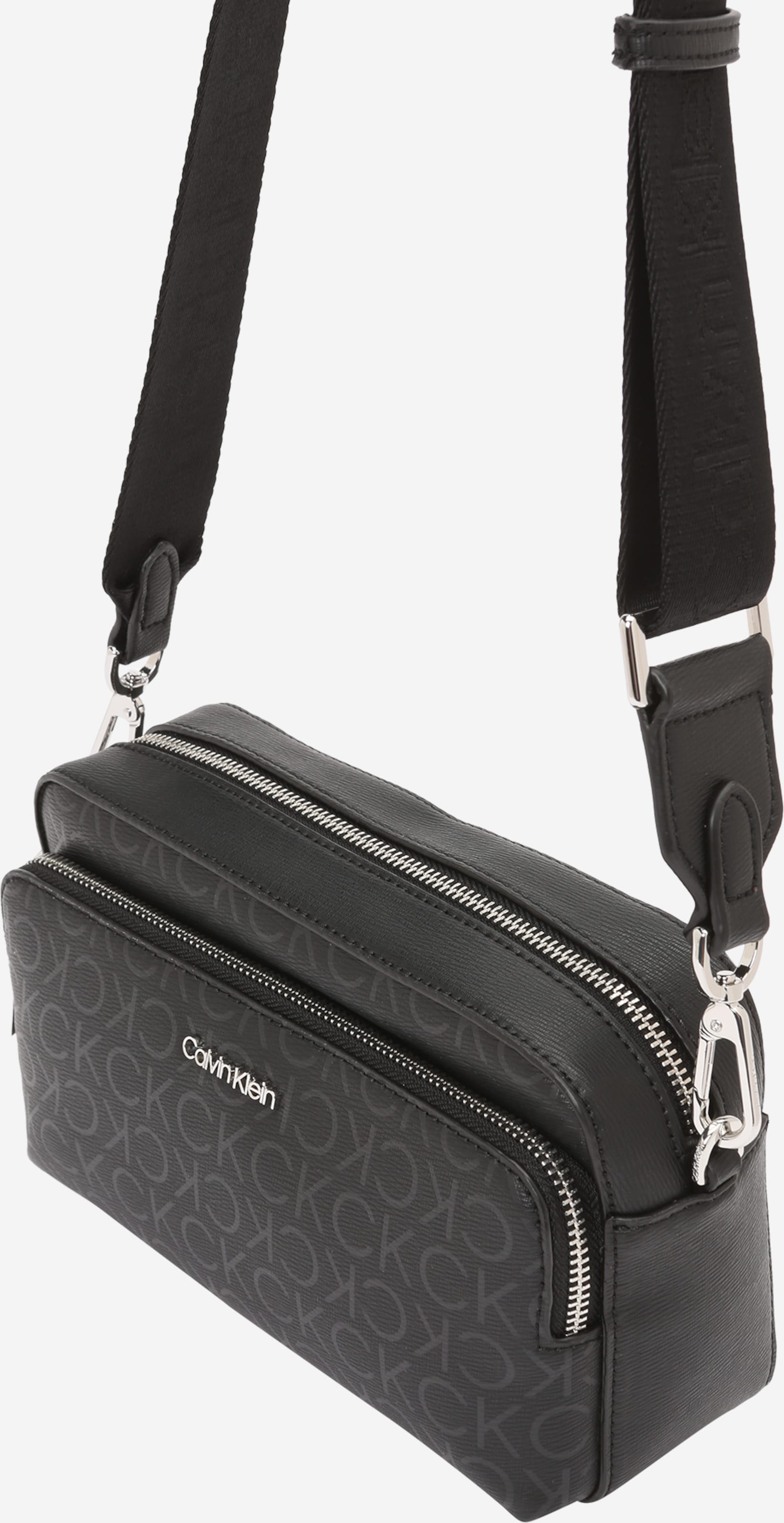 Calvin Klein Nylon Black White Piping Crossbody Handbag Purse Adjustable  Strap