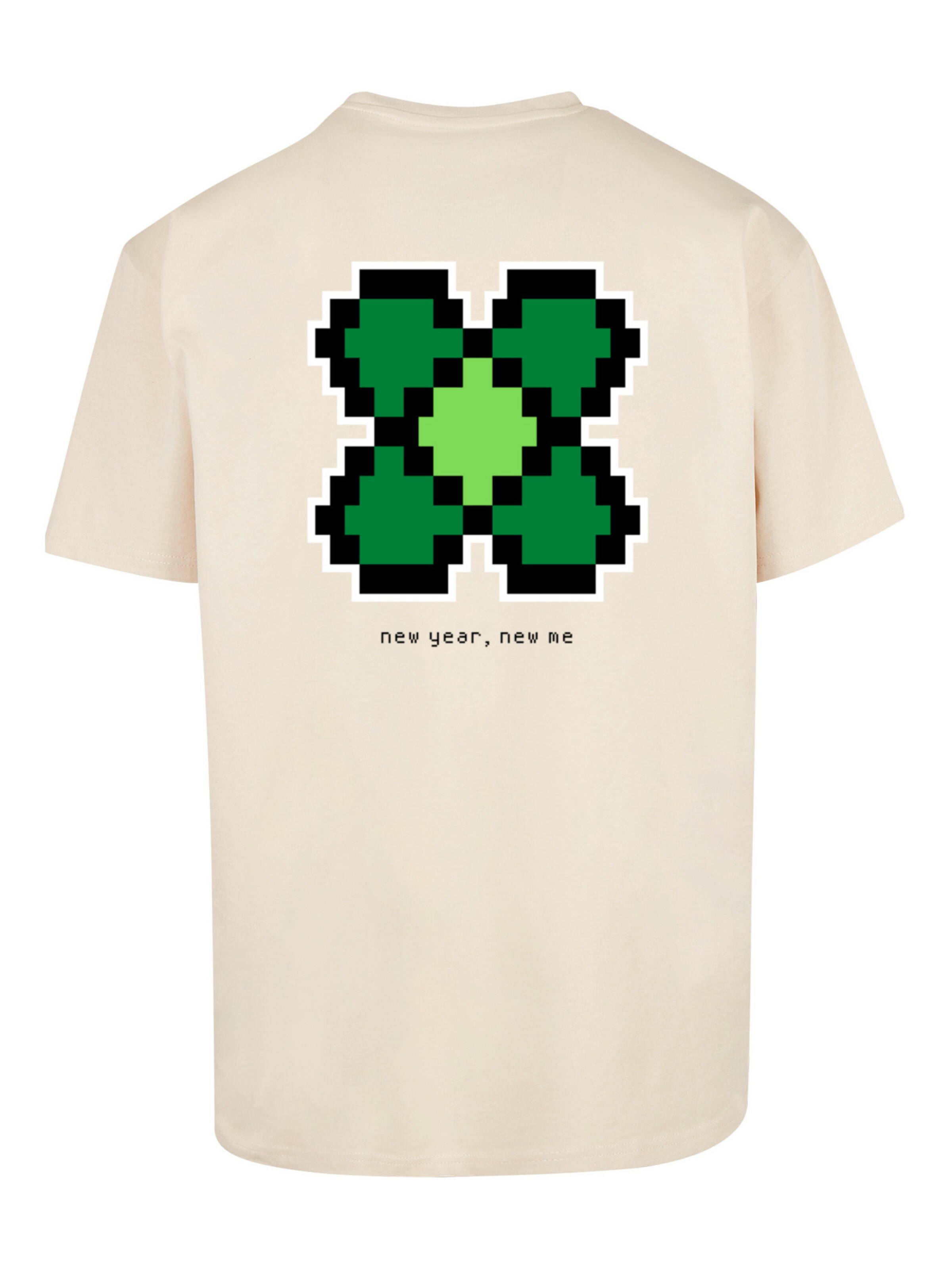 F4NT4STIC Shirt 'Silvester Happy New Year Pixel Kleeblatt' in Beige
