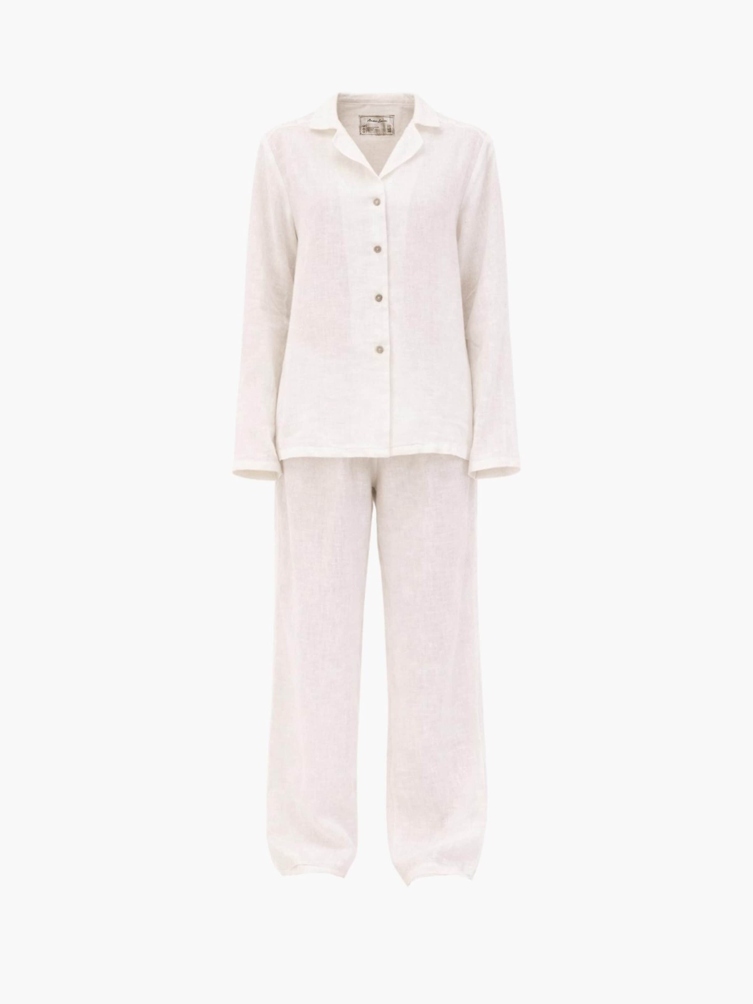 AmourLinen Pyjama 'Nightly'‌‌ in Weiß: Vorderseite