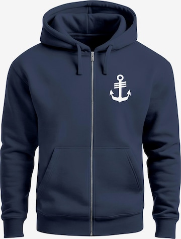 Neverless Sweatjacke 'Anker' in Blau: Vorderseite