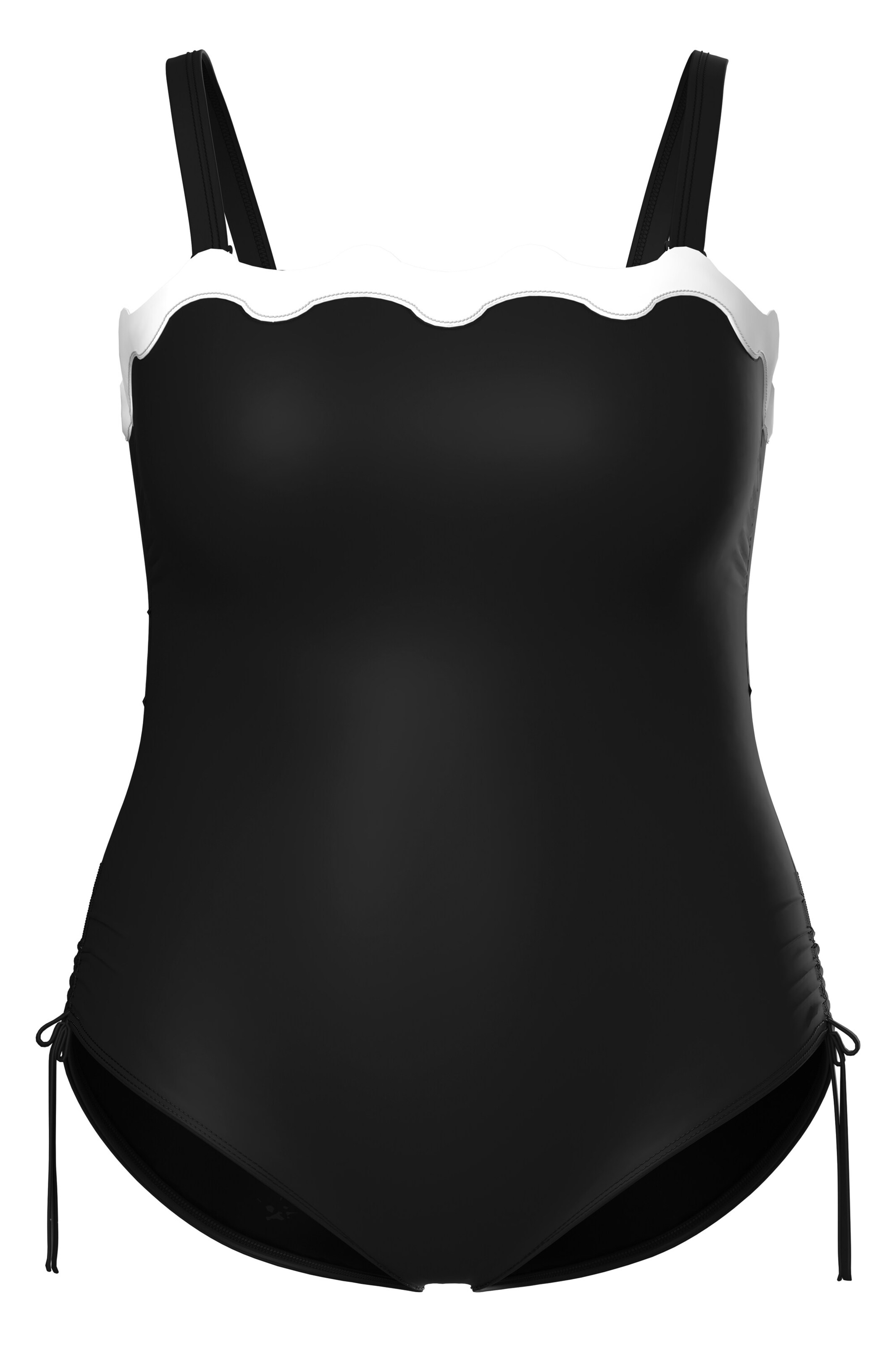 Ulla Popken Bandeau Swimsuit in Black: front