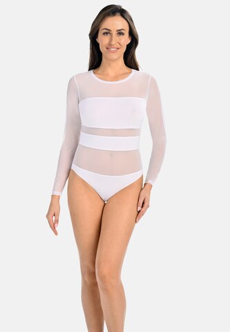 TEYLI Shirt Bodysuit in White: front