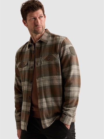 PME Legend Regular Fit Paita 'Overshirt with check pattern and chest pockets' värissä ruskea: etupuoli