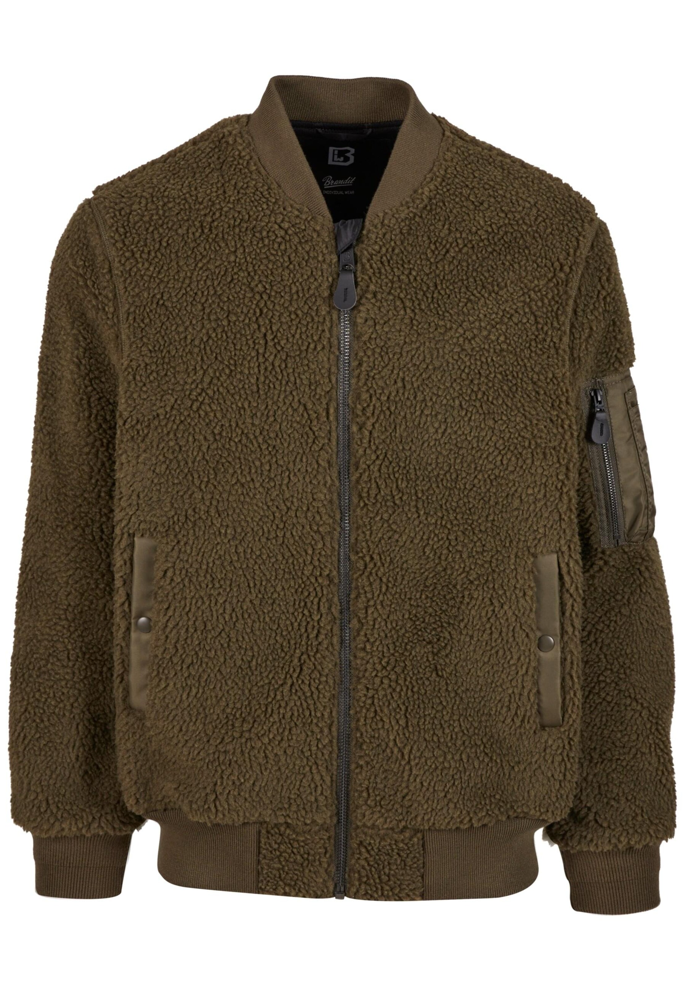 Brandit Přechodná bunda 'MA1 Sherpa' – zelená: přední strana