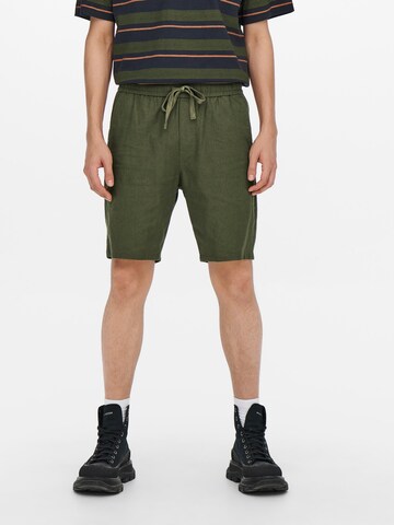 Only & Sons Regular Trousers 'Linus' in Green: front