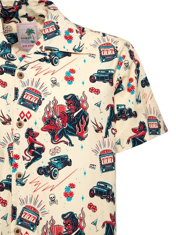 King Kerosin Regular fit Button Up Shirt 'Rockabilly Devil' in White