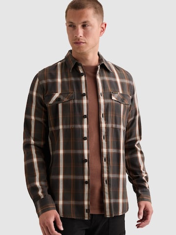 Coupe regular Chemise 'Shirt with lumberjack check pattern and herringbone texture' PME Legend en marron : devant