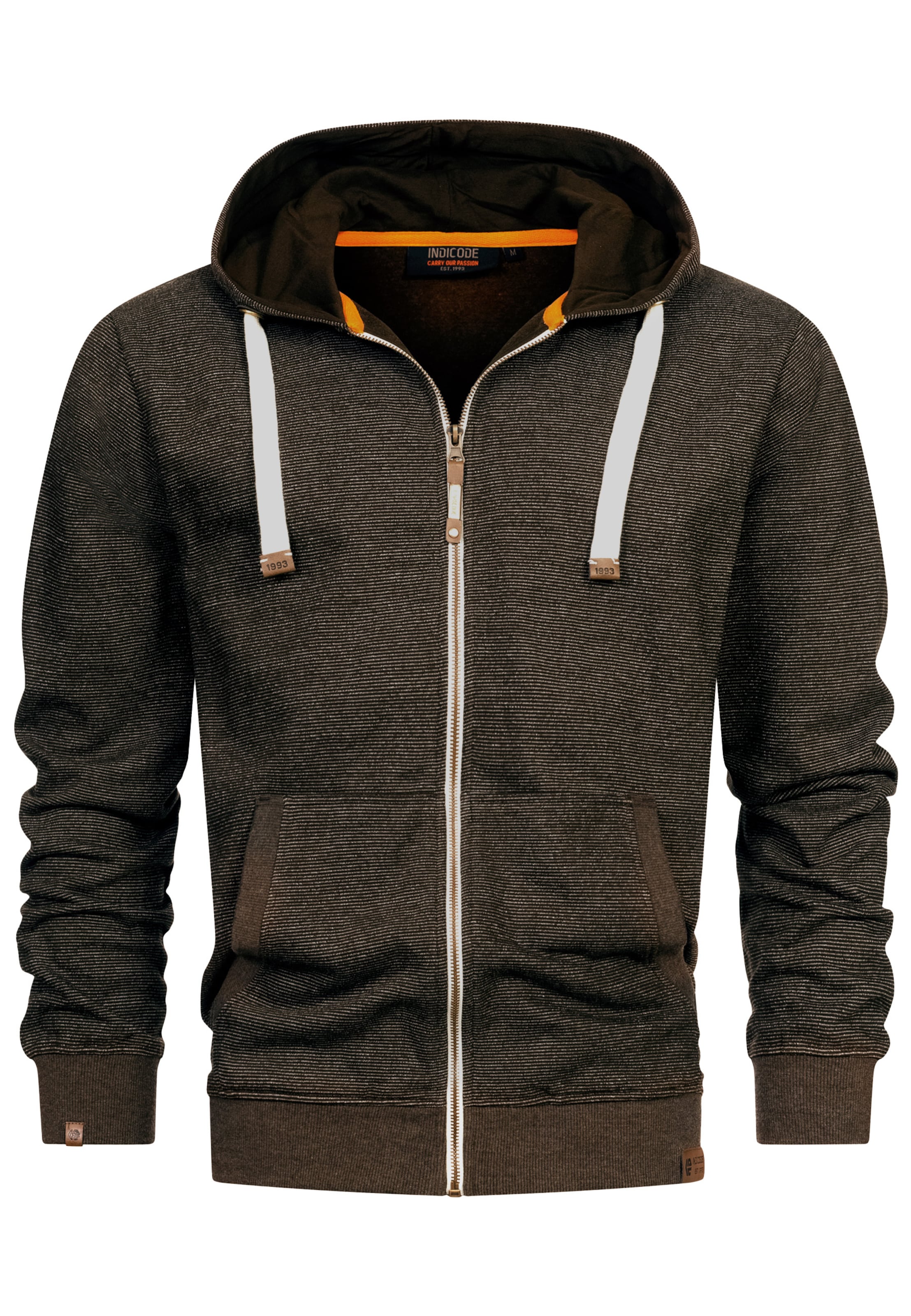 INDICODE JEANS Zip-Up Hoodie ' Baustian ' in Brown: front