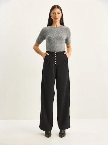 Bianco Lucci Wide leg Bandplooibroek in Zwart