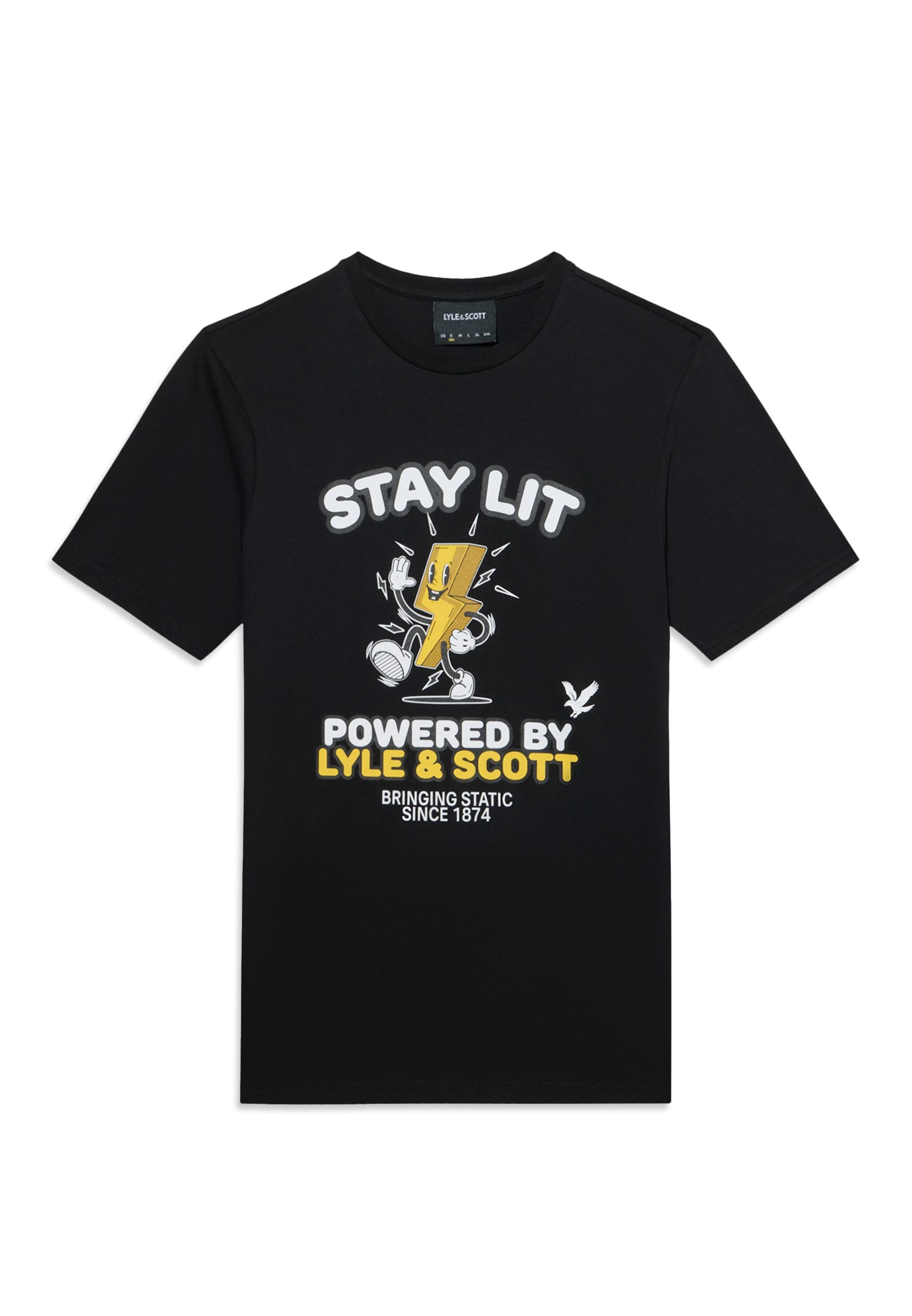 Tricou 'Stay Lit' de la Lyle & Scott pe negru: față