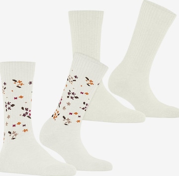 ESPRIT Socks 'Flower Rib 2-Pack' in White: front